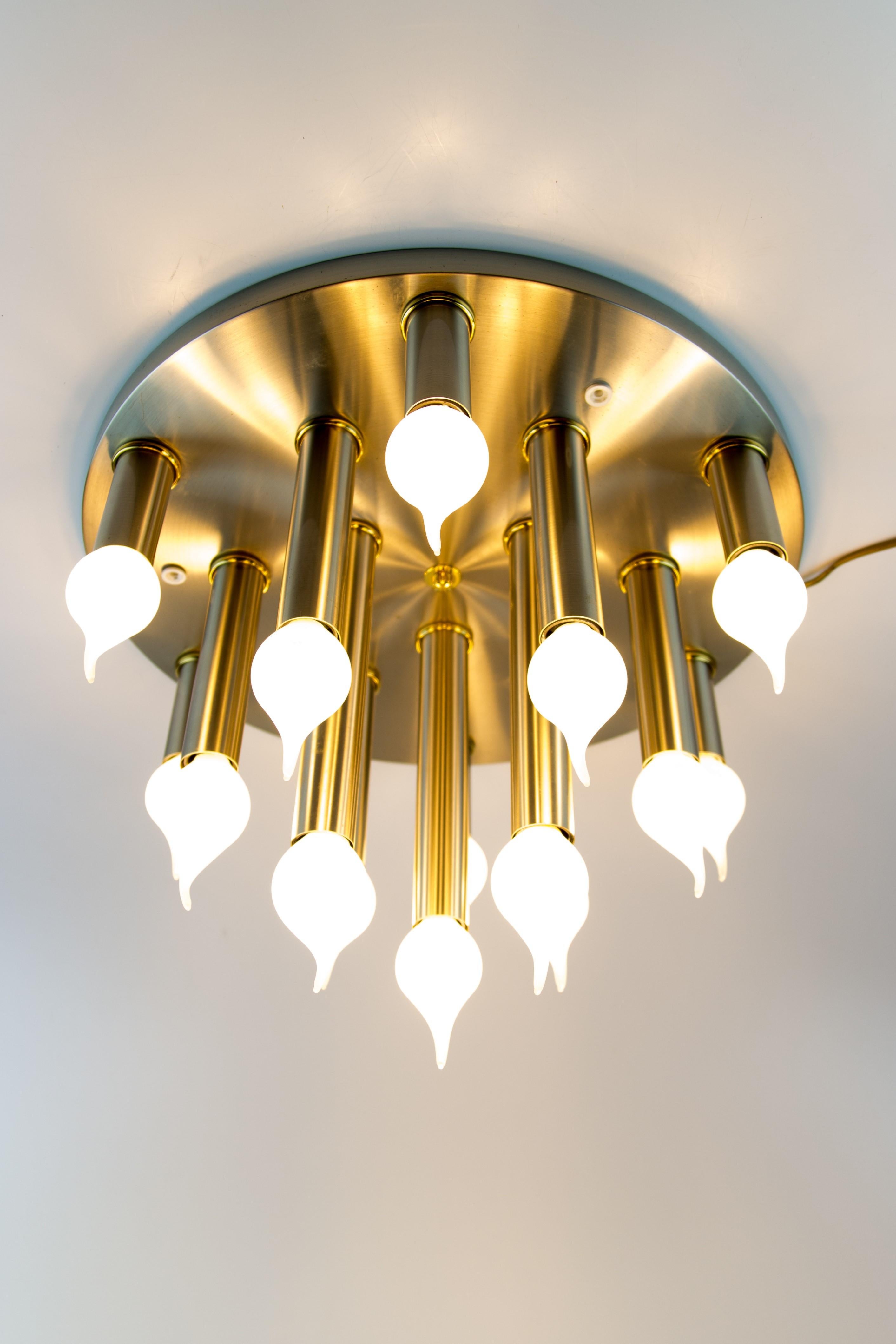 Metal Mid-Century Modern Fifteen-Light Ceiling Lamp from Sölken Leuchten, 1970's For Sale