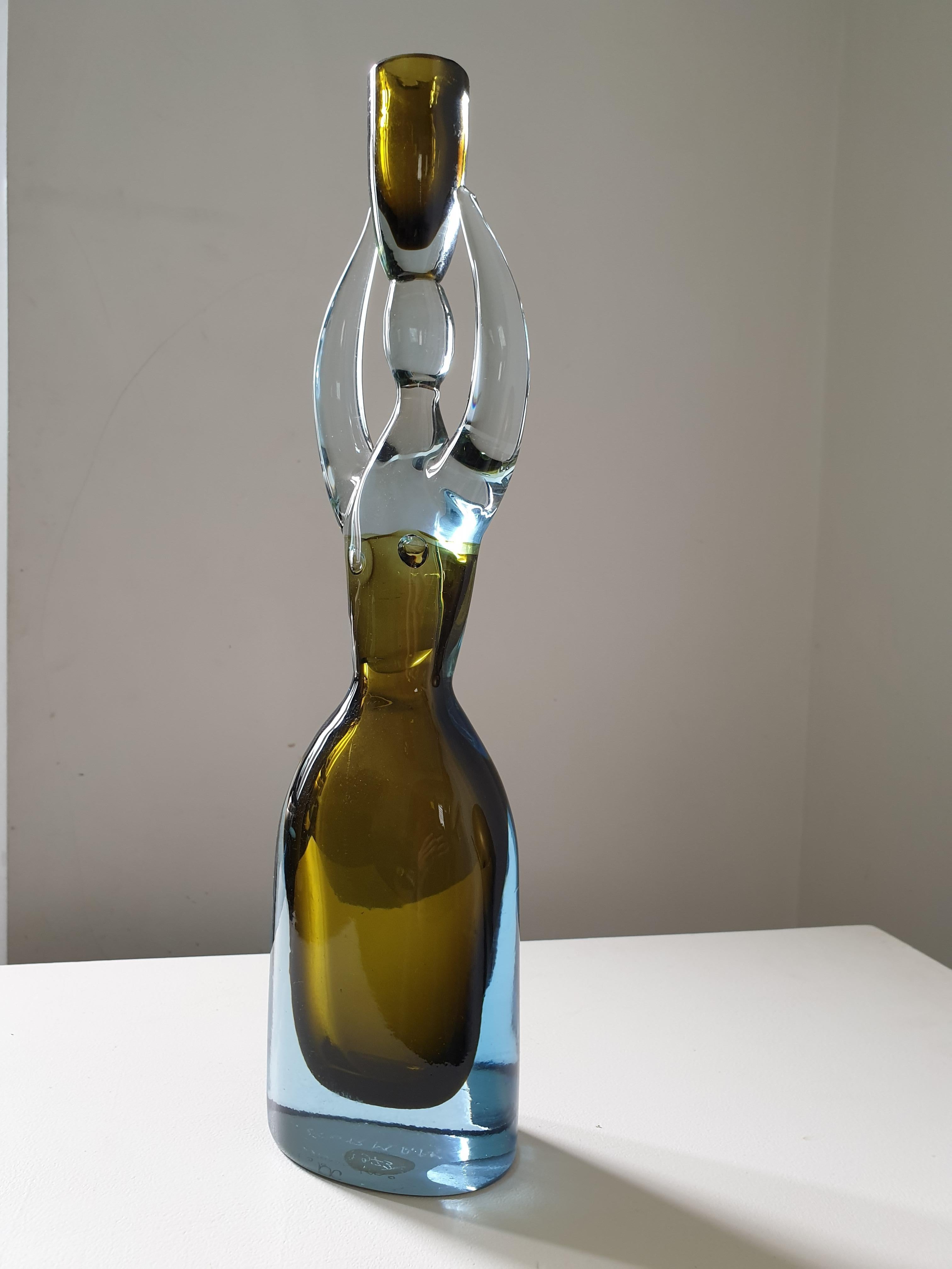 Late 20th Century Mid-Century Modern Figura Glass Candlestick, Vetreria Gino Cenedese, Murano For Sale