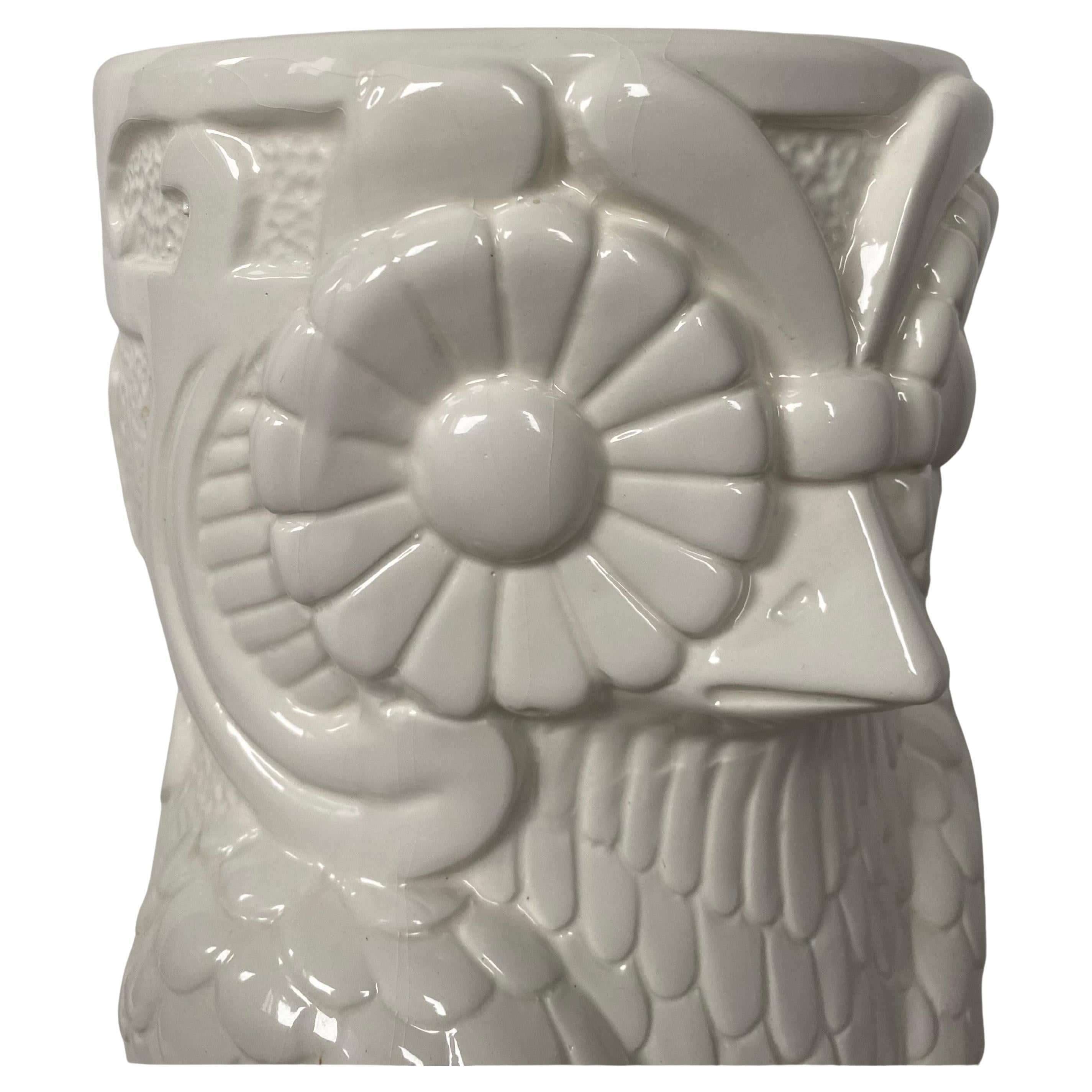 Glazed Mid Century Modern Figural Ceramic Owl Umbrella Vase