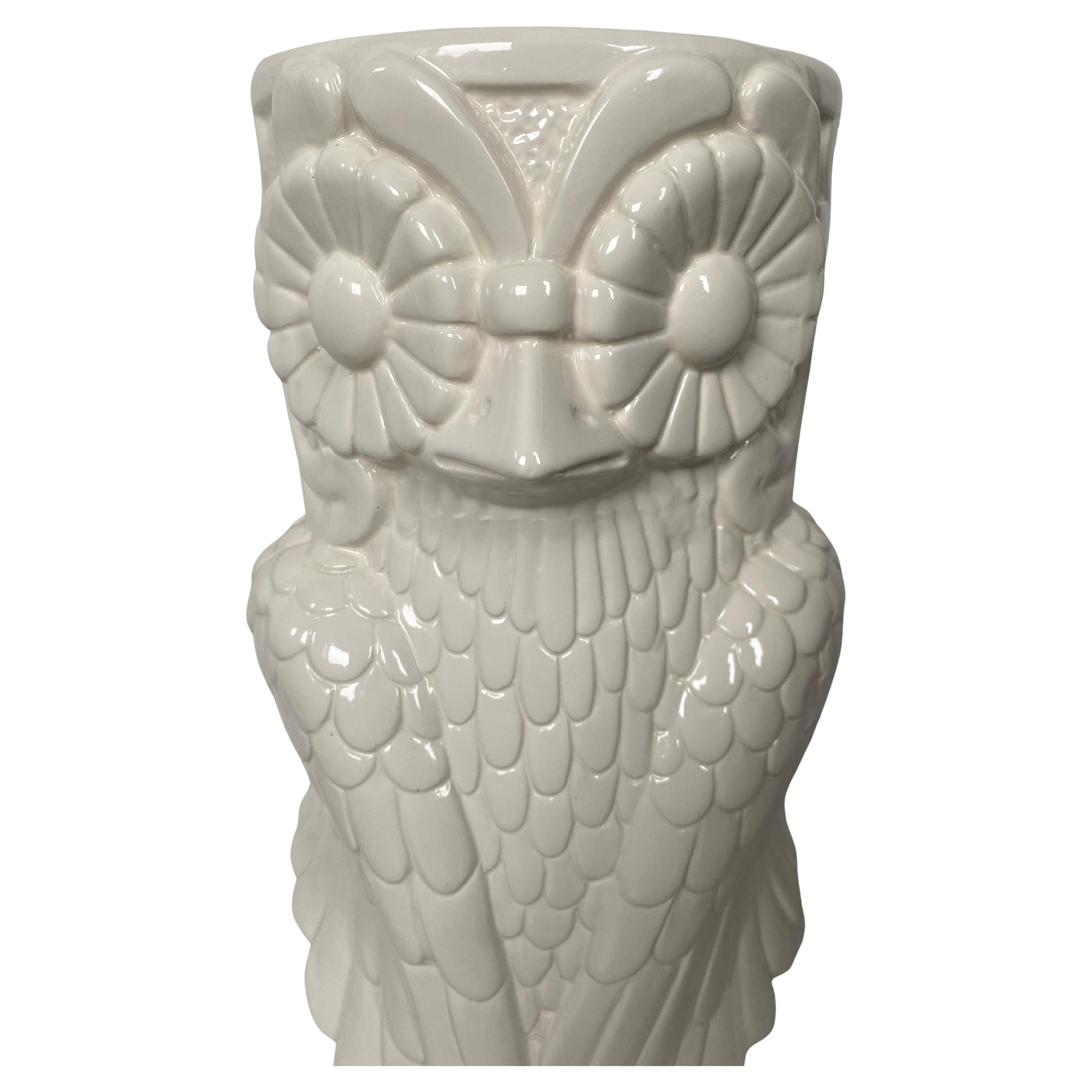 Late 20th Century Mid Century Modern Figural Ceramic Owl Umbrella Vase
