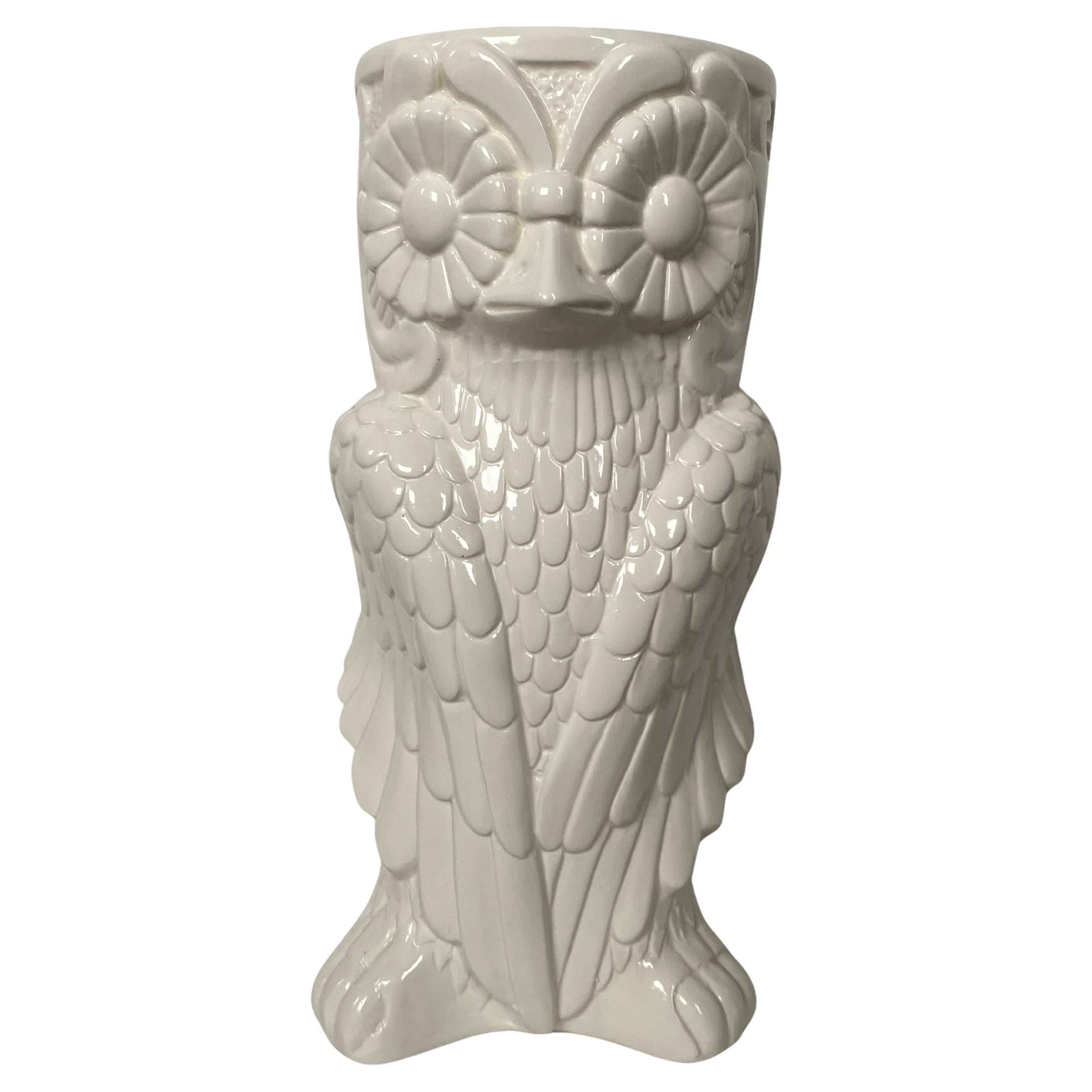 Mid Century Modern Figural Ceramic Owl Umbrella Vase