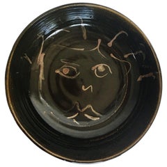 Mid-Century Modern Figural Face Ceramic Pottery Bowl