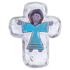 Vintage Mid-Century Modern Figurative Ceramic Cross
