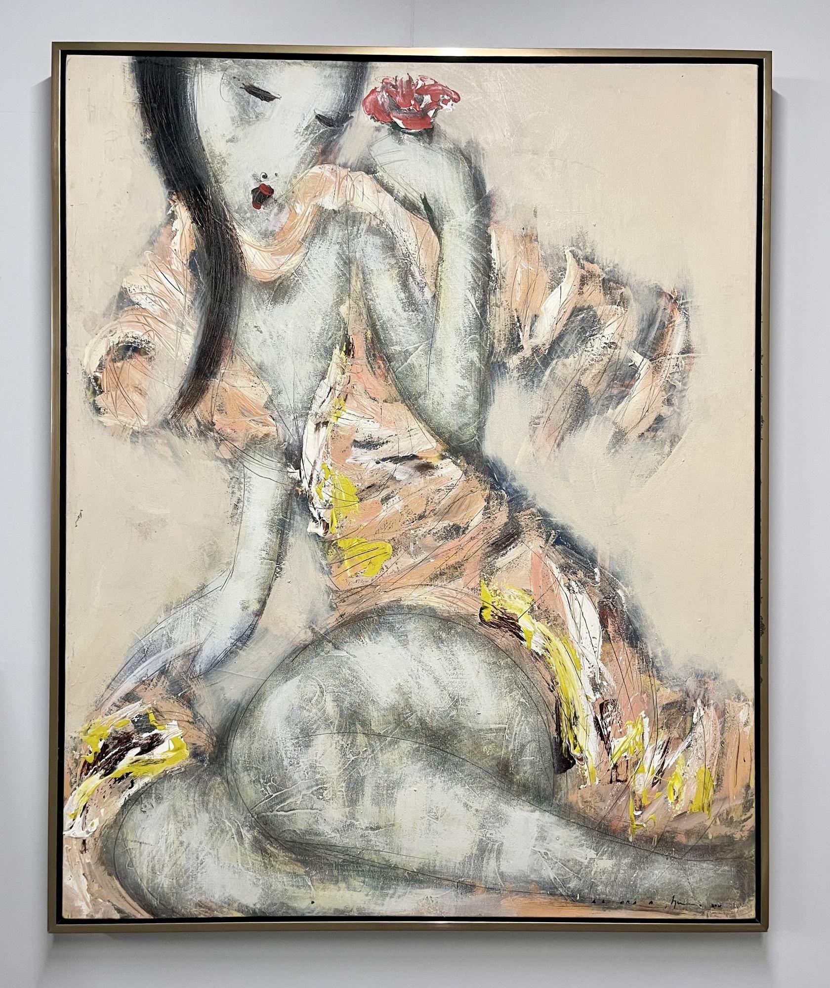 Contemporary Artist, Figurativ, Gemälde, Creme, Rosa, Weiß, Öl Leinwand 2000  (Moderne) im Angebot