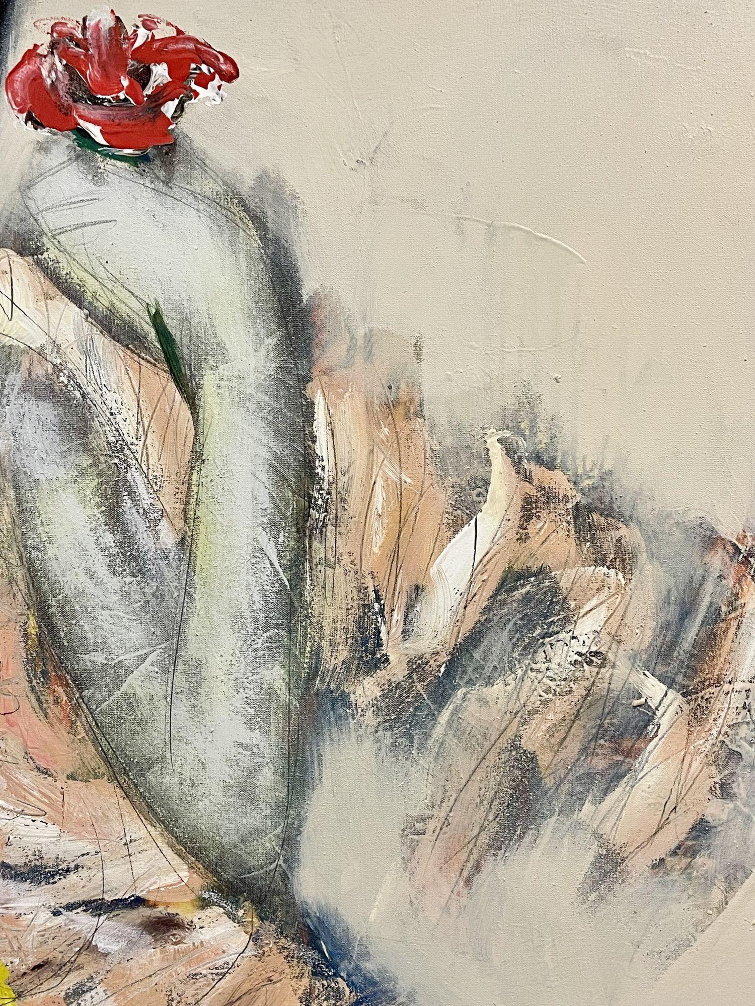 Contemporary Artist, Figurativ, Gemälde, Creme, Rosa, Weiß, Öl Leinwand 2000  im Zustand „Gut“ im Angebot in Stamford, CT