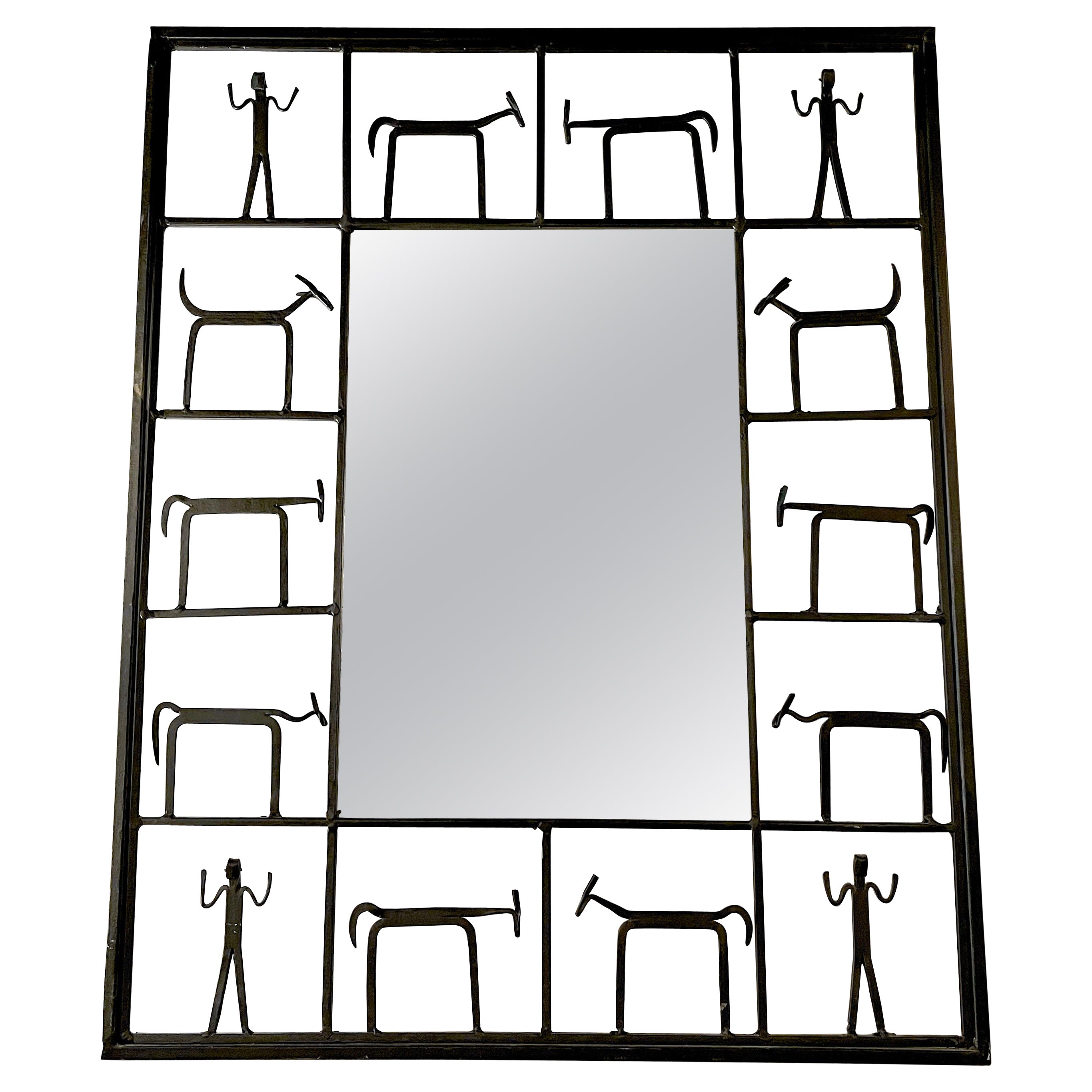 Mid-Century Modern Figurative Wrought Iron Mirror by Frederick Weinberg