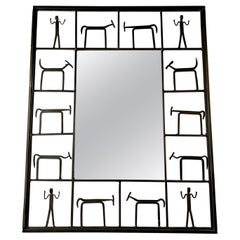 Specchio figurativo in ferro battuto di Frederick Weinberg Modern, metà del secolo scorso