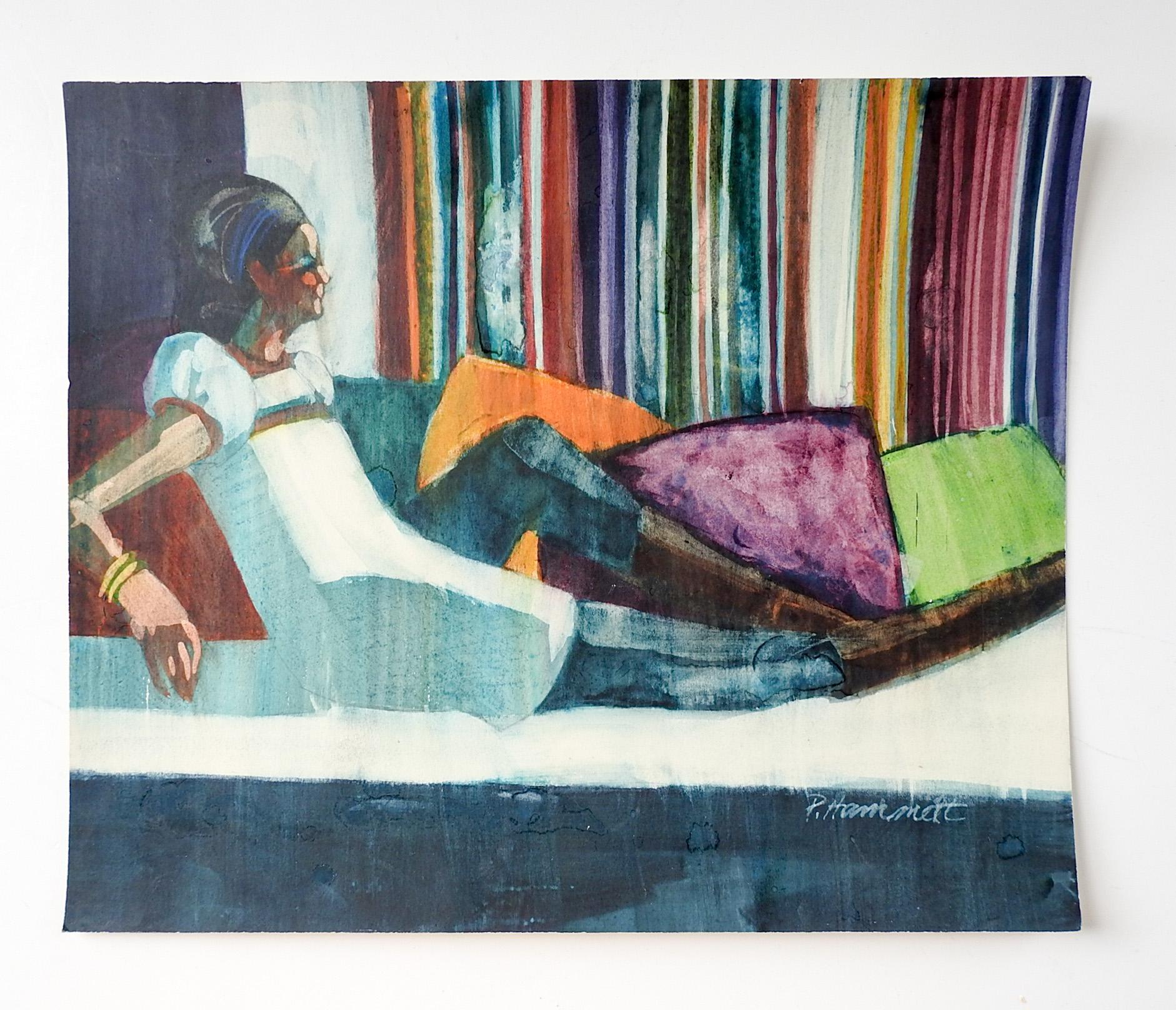 American Mid-Century Modern Figure Painting by Polly Hammett For Sale