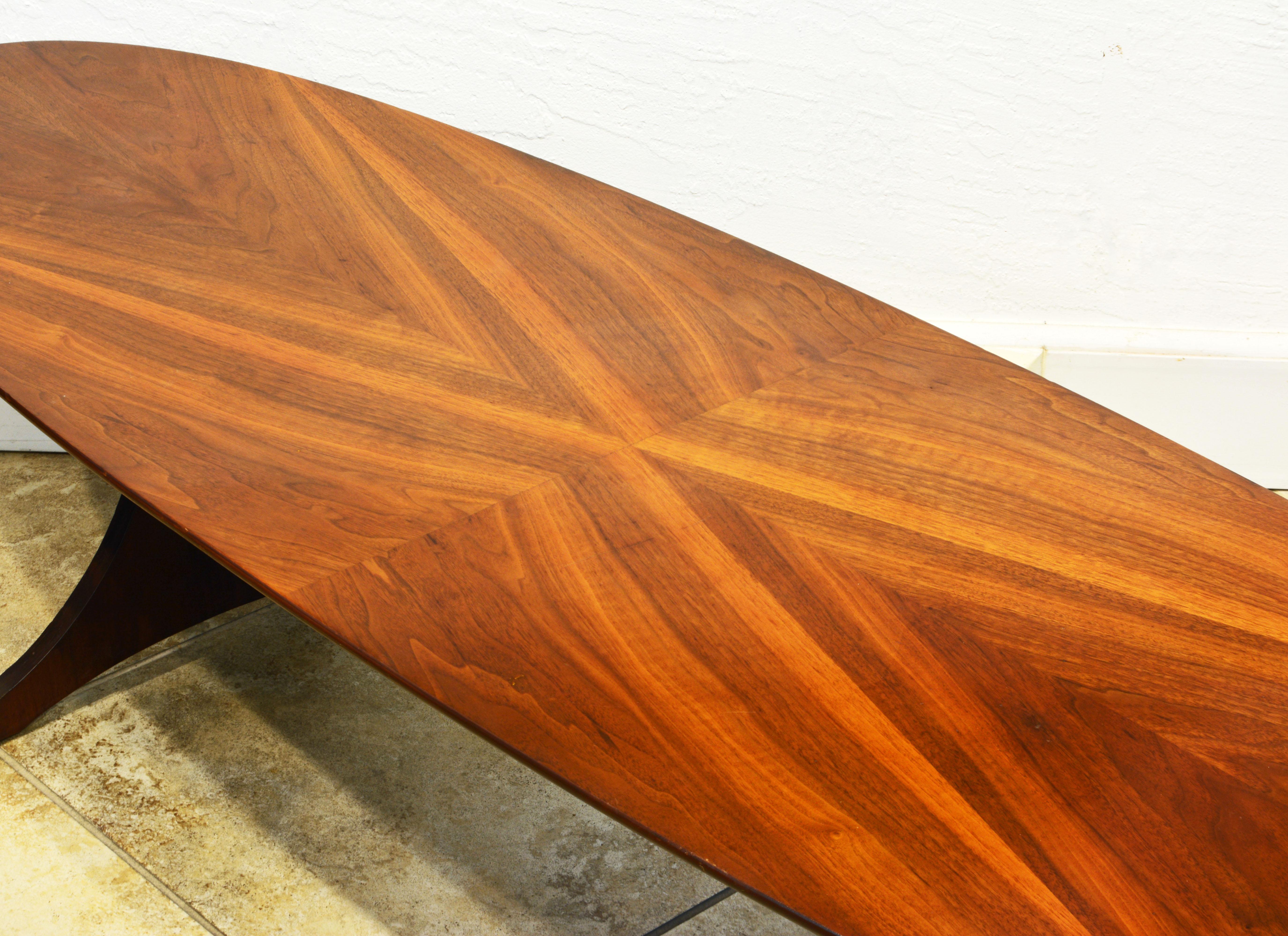 Mid-Century Figured Solid Walnut Surf Board Style Coffee Table by Custom Craft 1