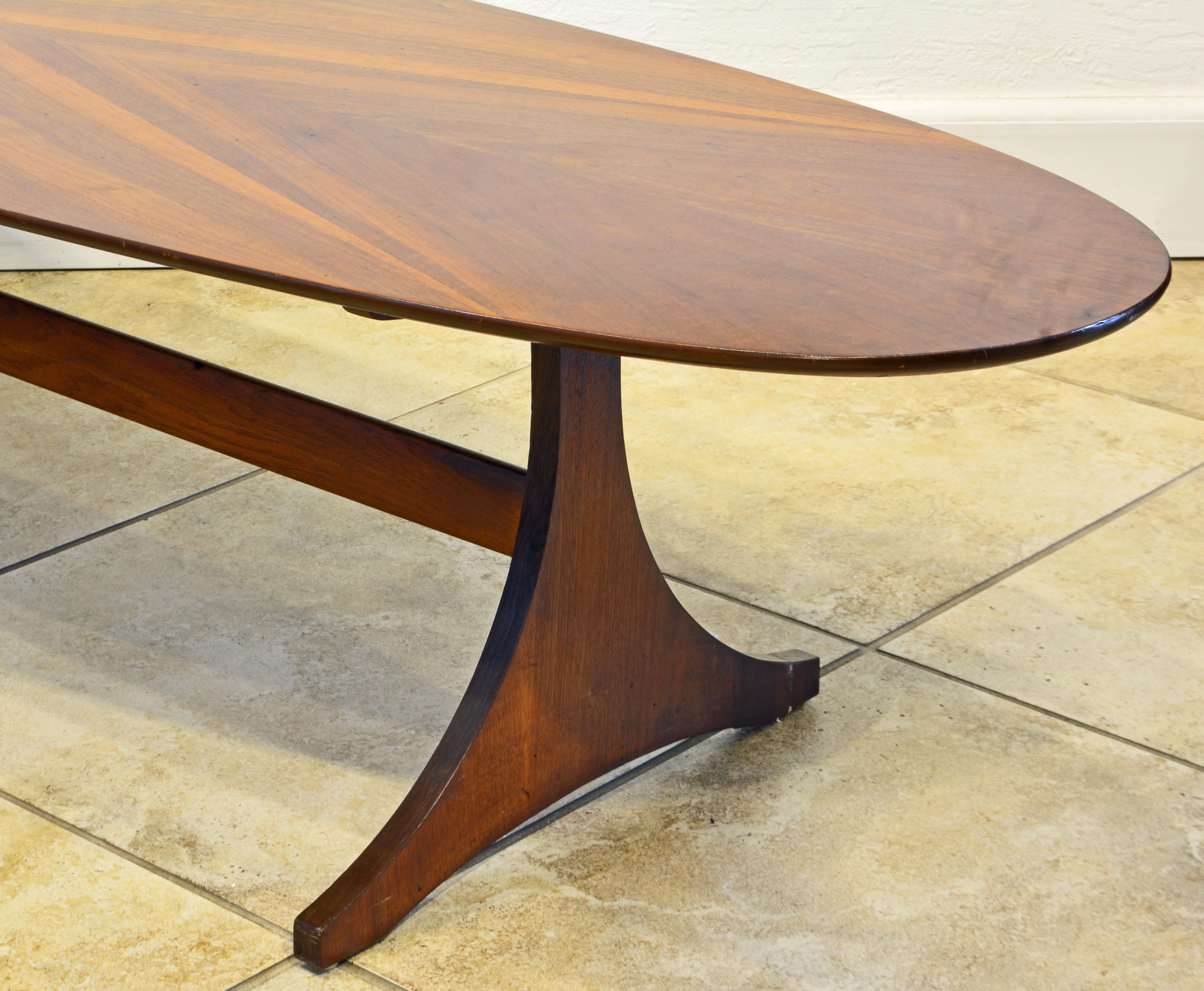 Mid-Century Figured Solid Walnut Surf Board Style Coffee Table by Custom Craft 2