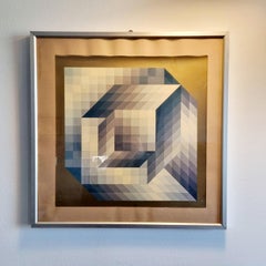 Mid Century Modern Fine Art Print by Victor Vasarely, Opart Print, 70s