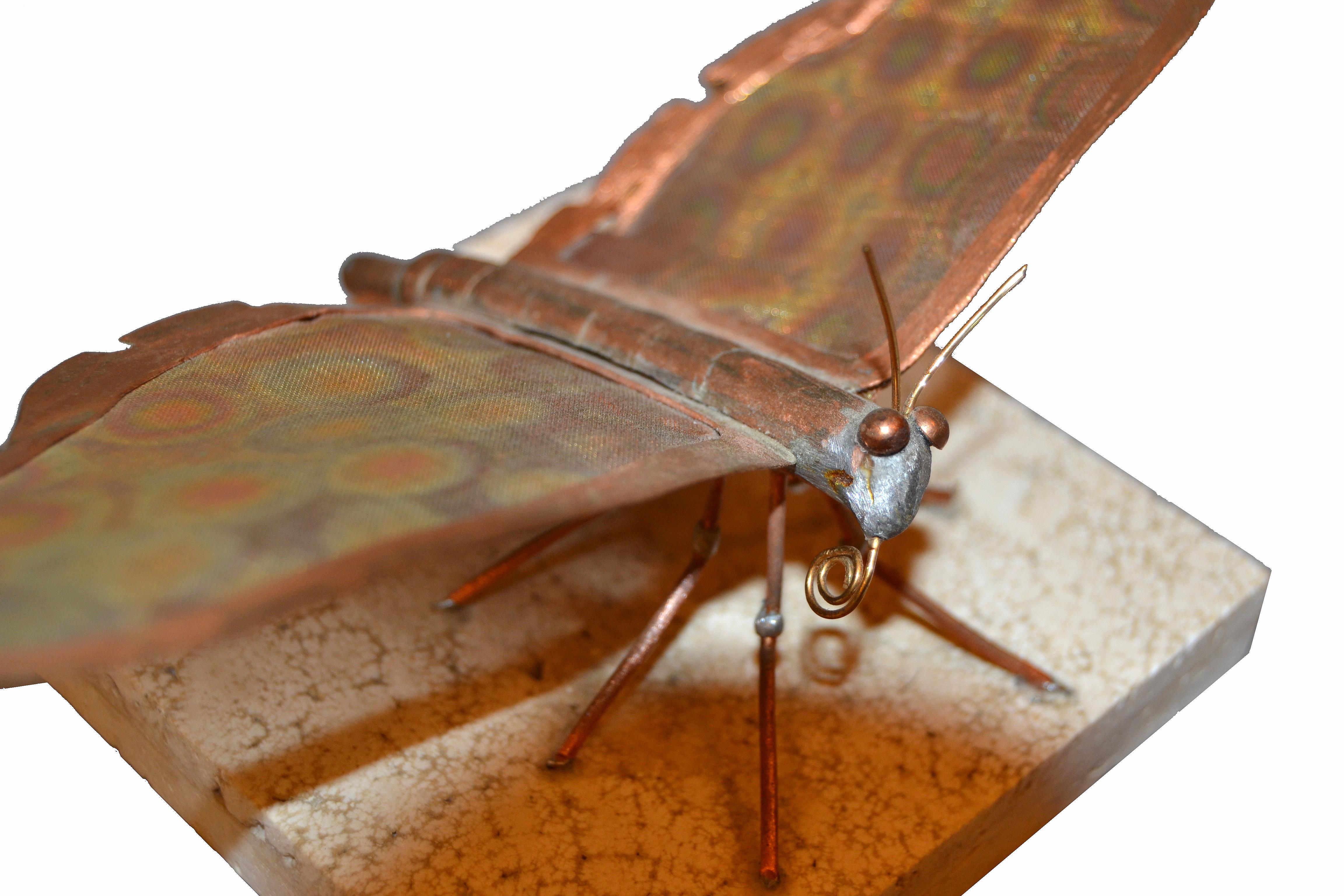 Mid-Century Modern Fine Art Sculpture Shaped Butterfly in Copper Terracotta Tile In Good Condition For Sale In Miami, FL