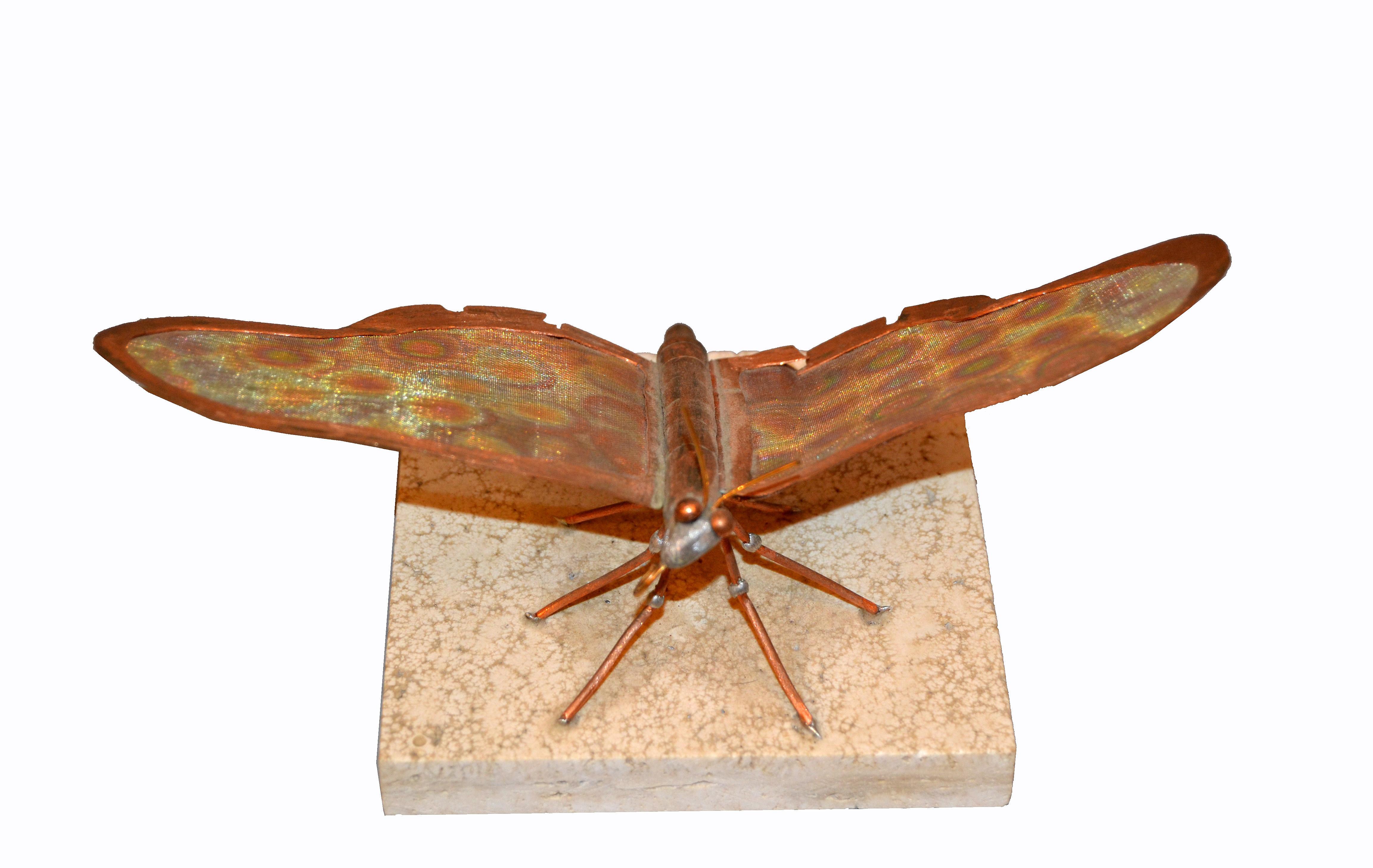 20th Century Mid-Century Modern Fine Art Sculpture Shaped Butterfly in Copper Terracotta Tile For Sale