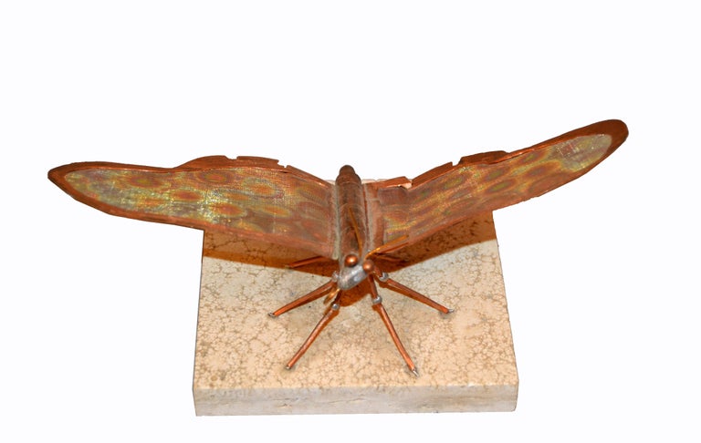 Mid-Century Modern Fine Art Sculpture Shaped Butterfly in Copper Terracotta Tile For Sale 1