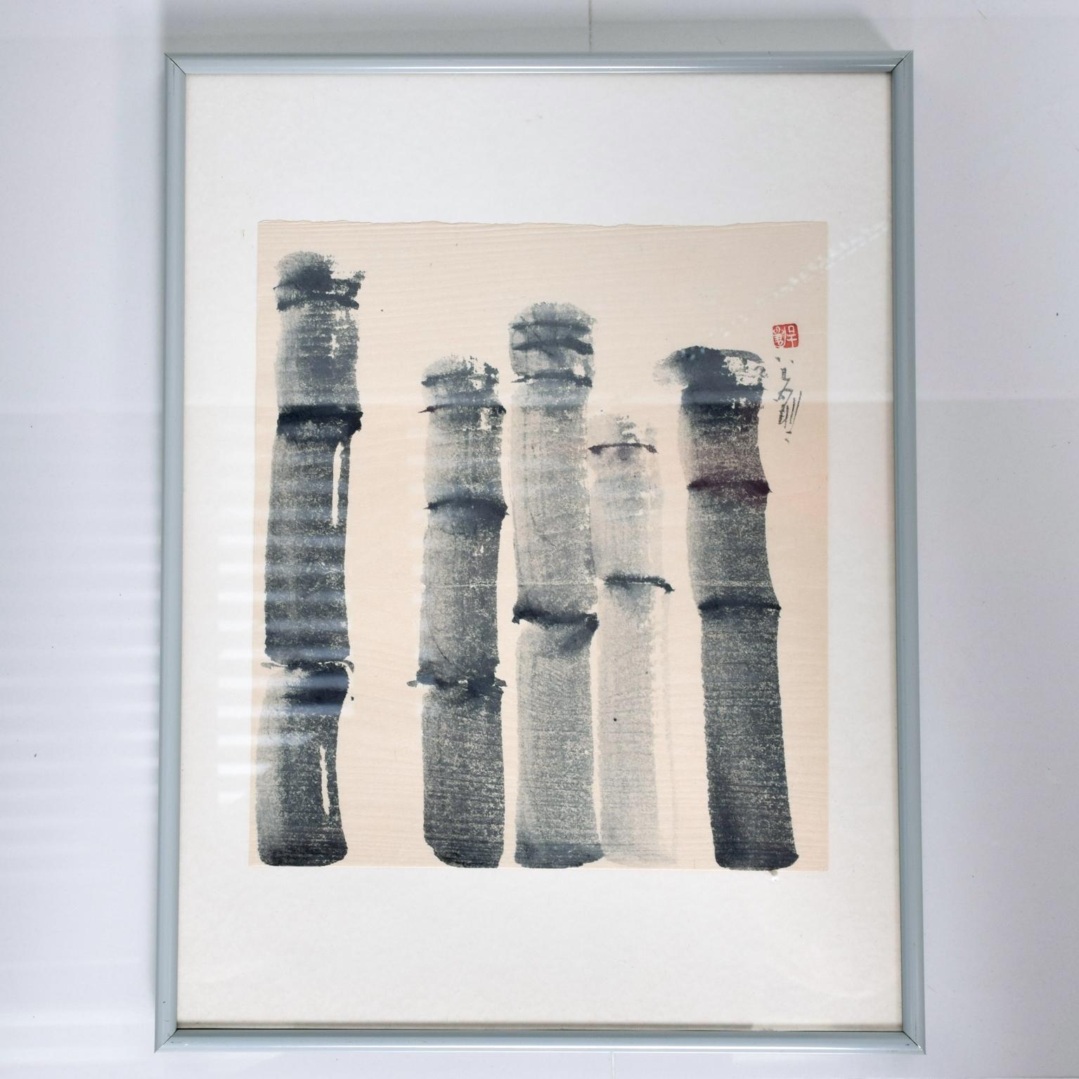 Late 20th Century Mid-Century Modern Fine Japanese Watercolor of Bamboos Signed