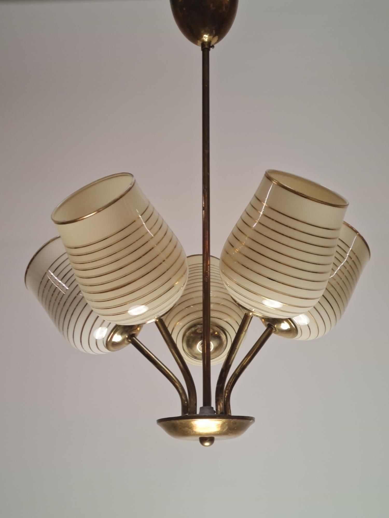 Mid-Century Modern Finnish Design Lamp in Brass and Hand Painted Glass, 1950s For Sale 4