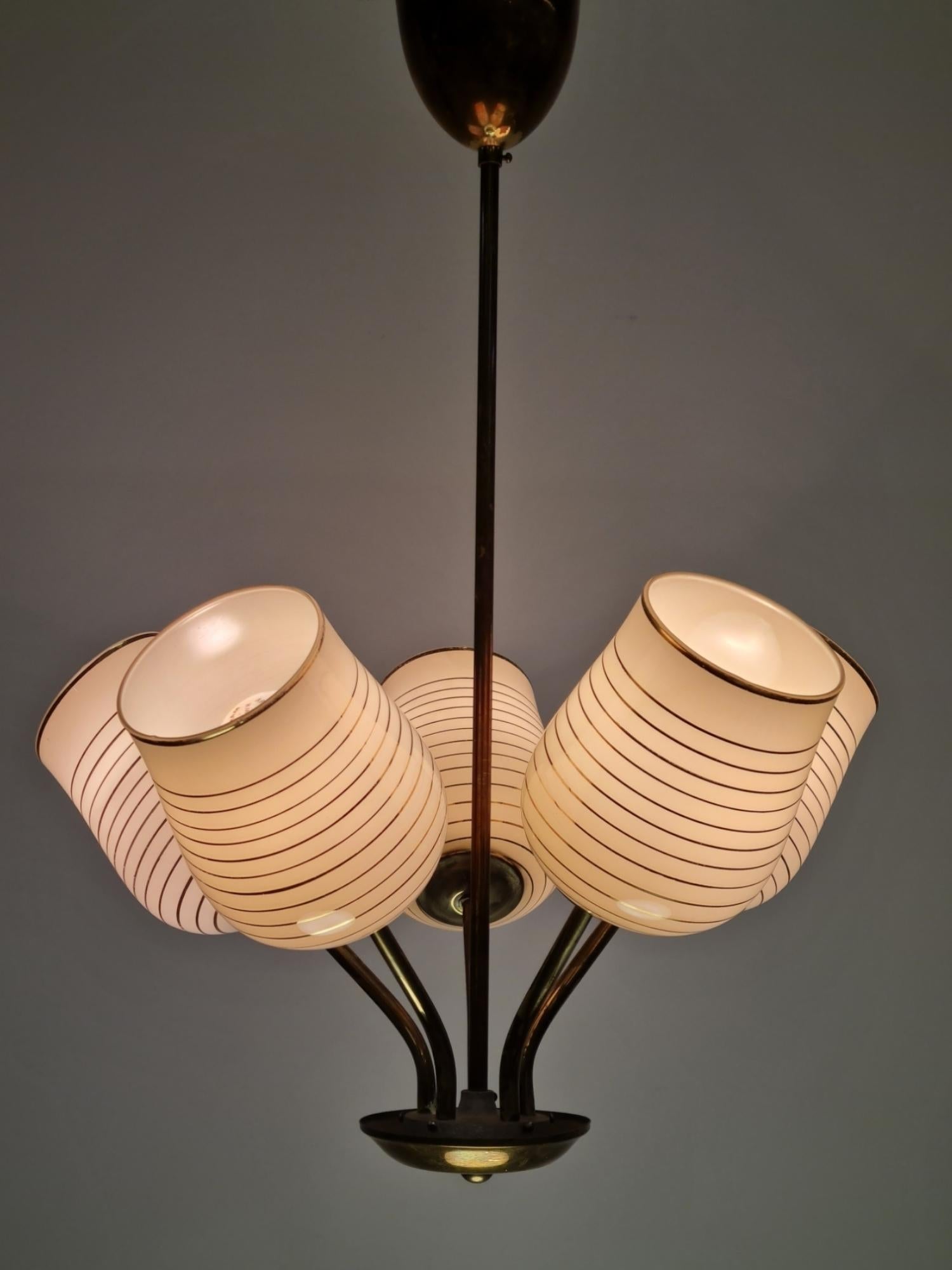 Mid-Century Modern Finnish Design Lamp in Brass and Hand Painted Glass, 1950s For Sale 5