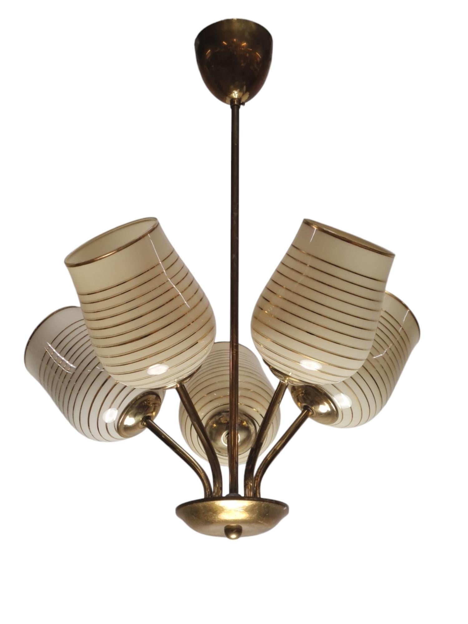 Mid-Century Modern Finnish Design Lamp in Brass and Hand Painted Glass, 1950s For Sale 6