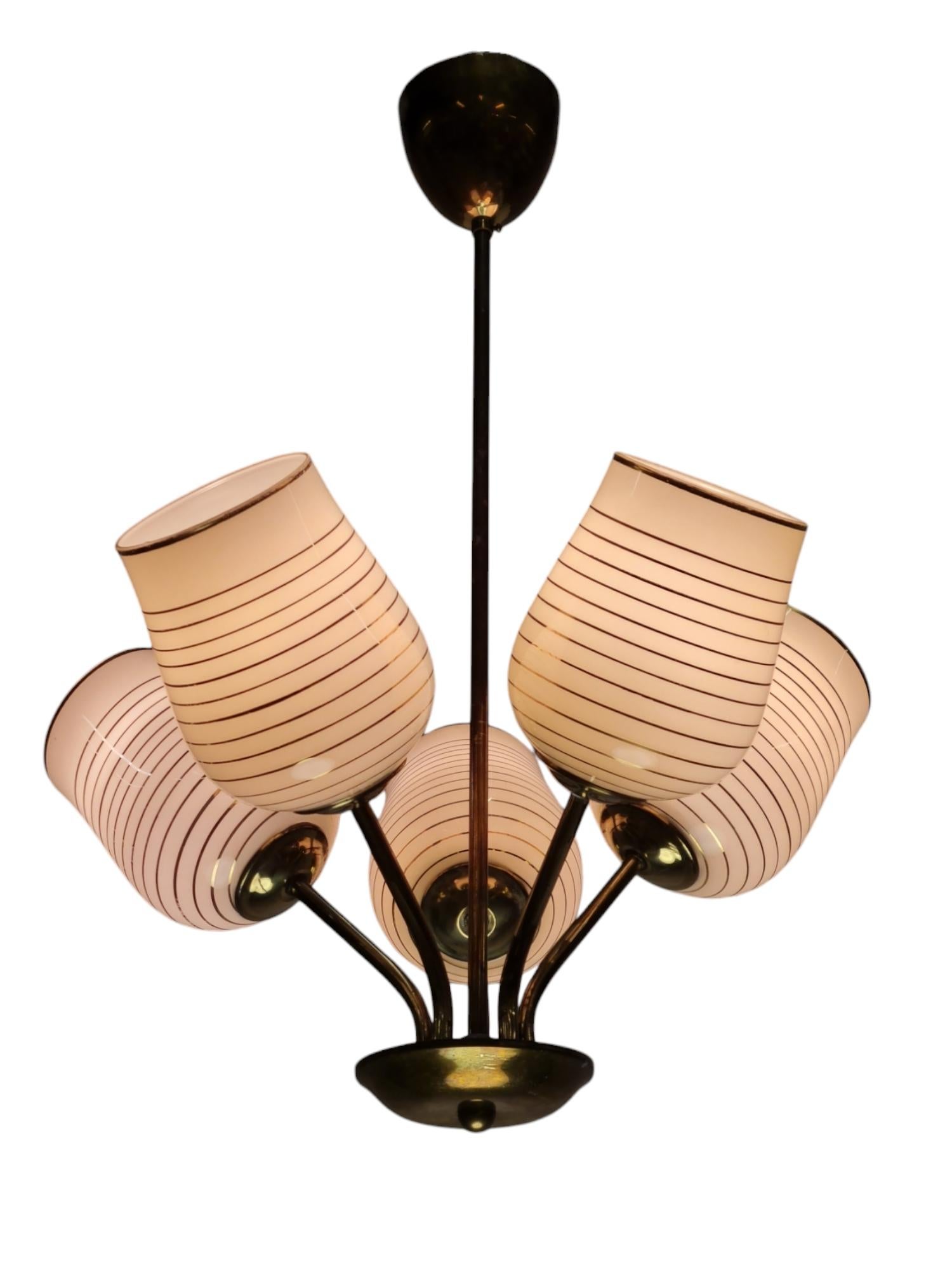 Mid-Century Modern Finnish Design Lamp in Brass and Hand Painted Glass, 1950s For Sale 7