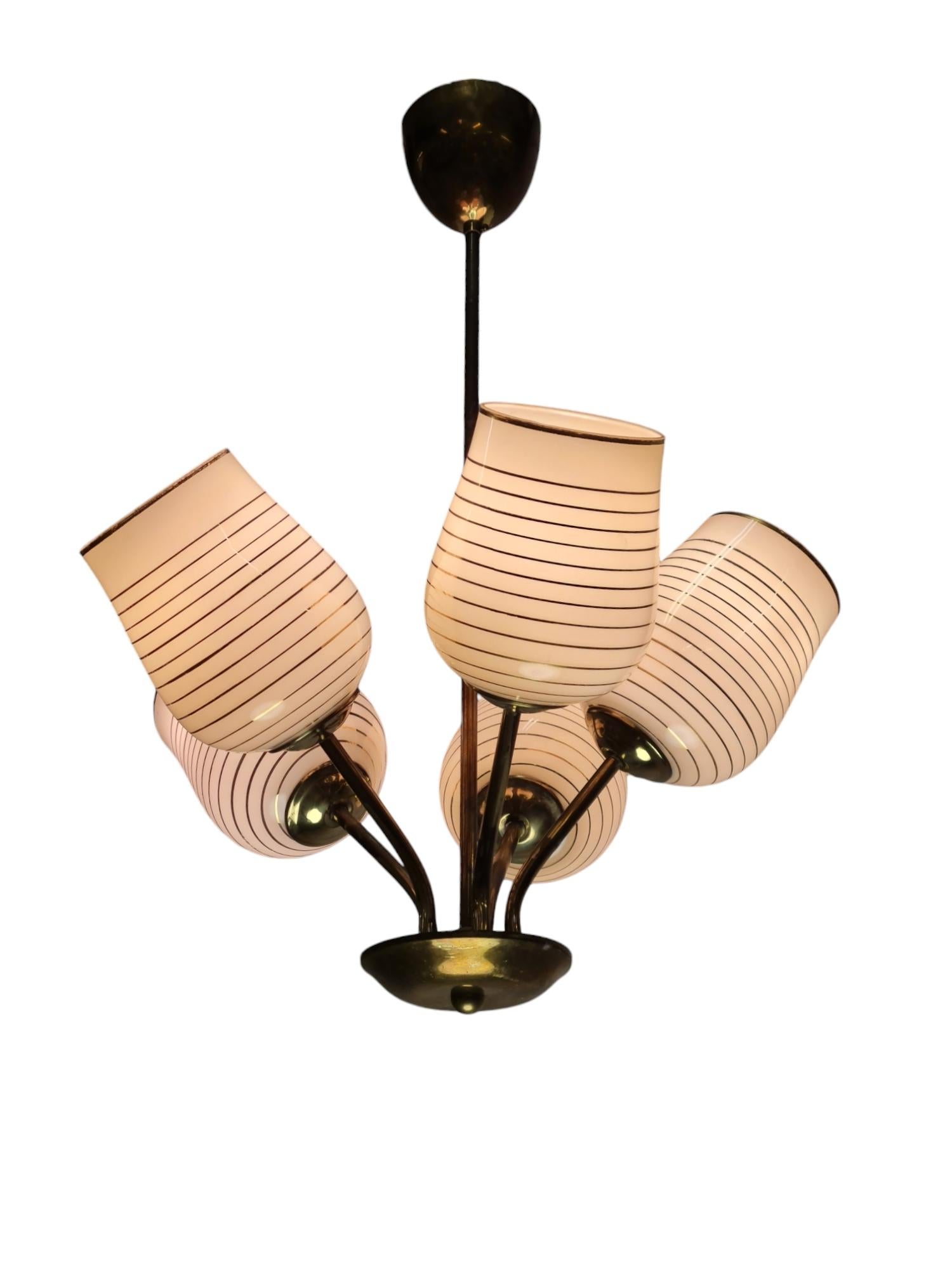 Mid-Century Modern Finnish Design Lamp in Brass and Hand Painted Glass, 1950s For Sale 8