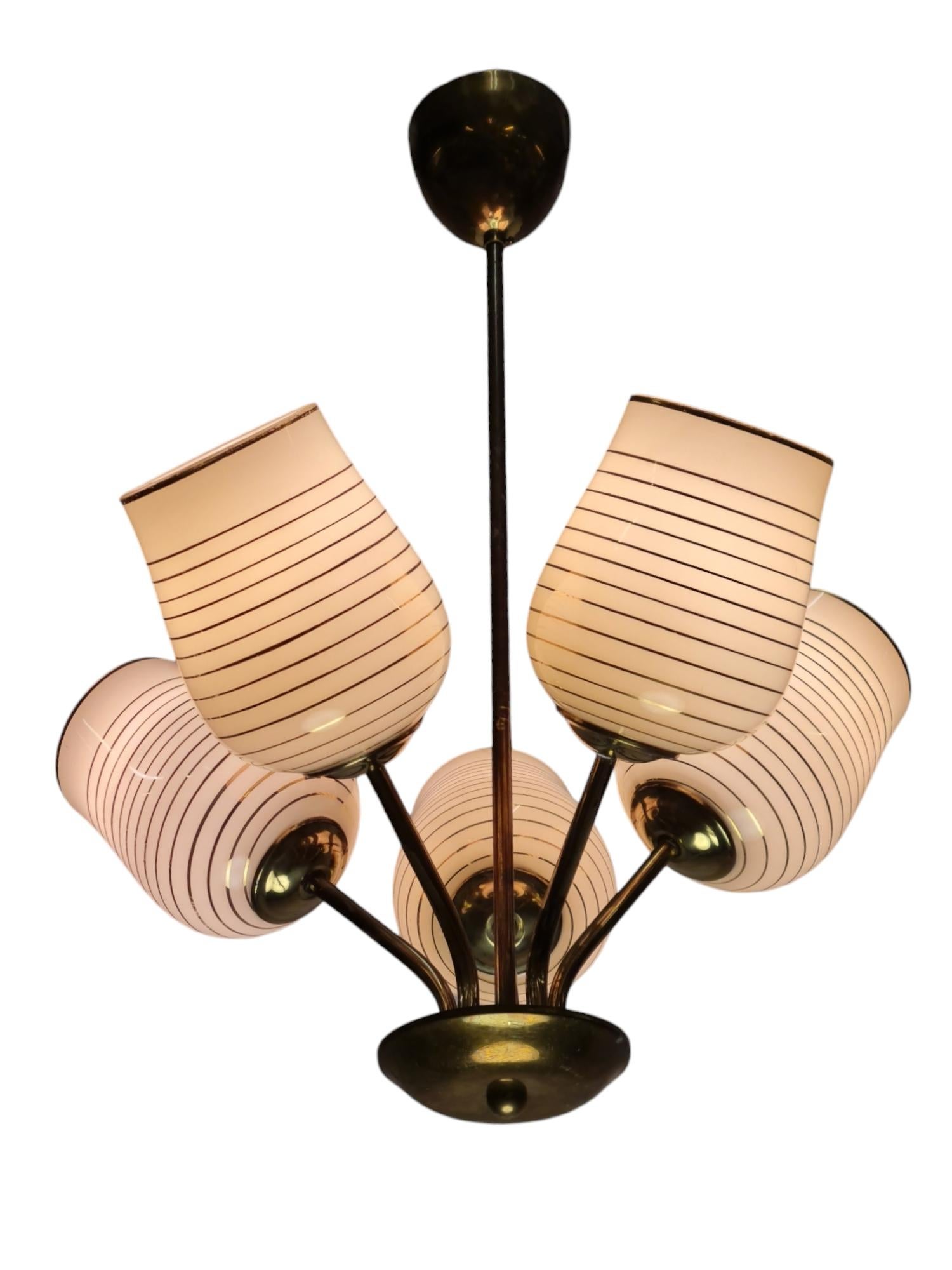 Scandinavian Modern Mid-Century Modern Finnish Design Lamp in Brass and Hand Painted Glass, 1950s For Sale