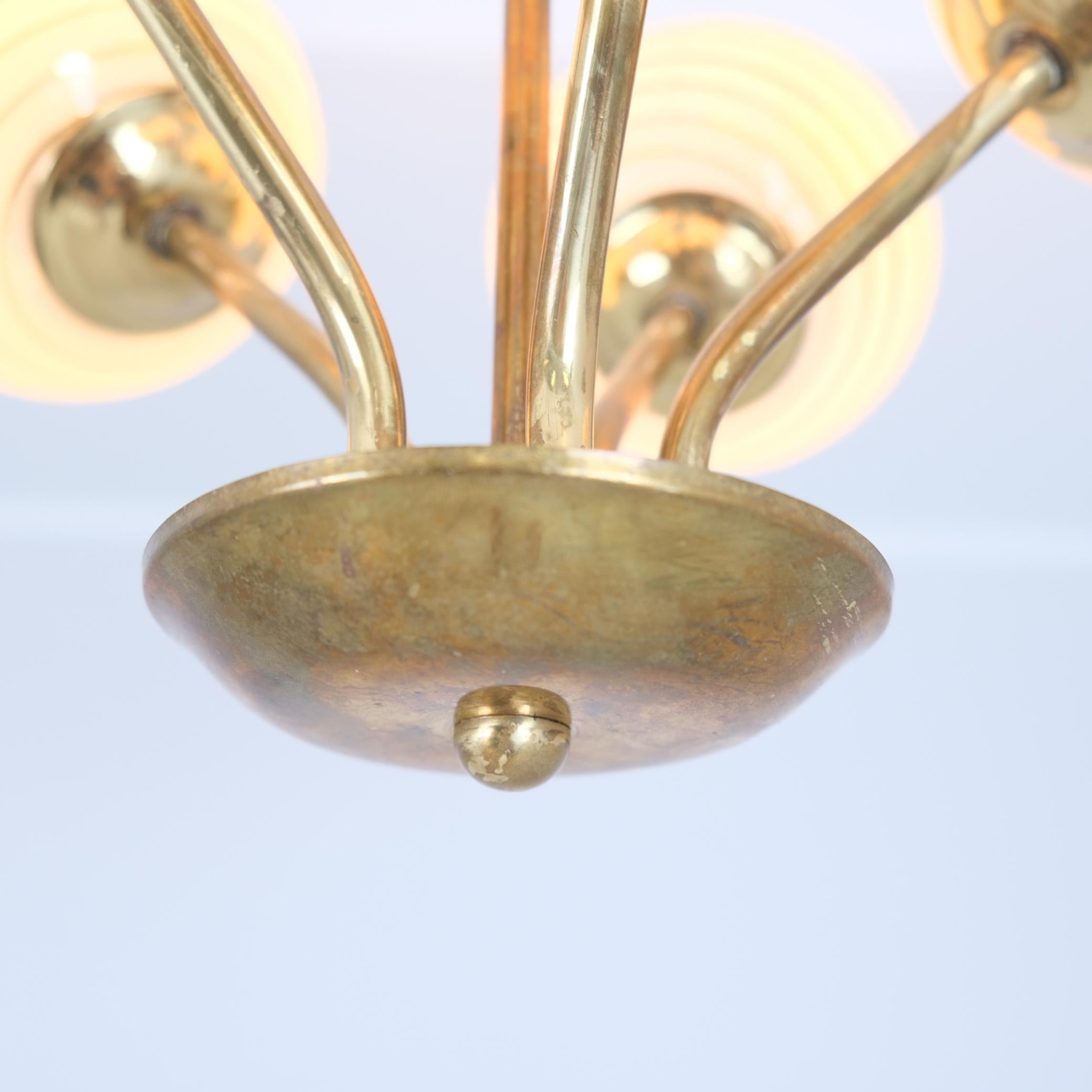 Metal Mid-Century Modern Finnish Design Lamp in Brass and Hand Painted Glass, 1950s For Sale