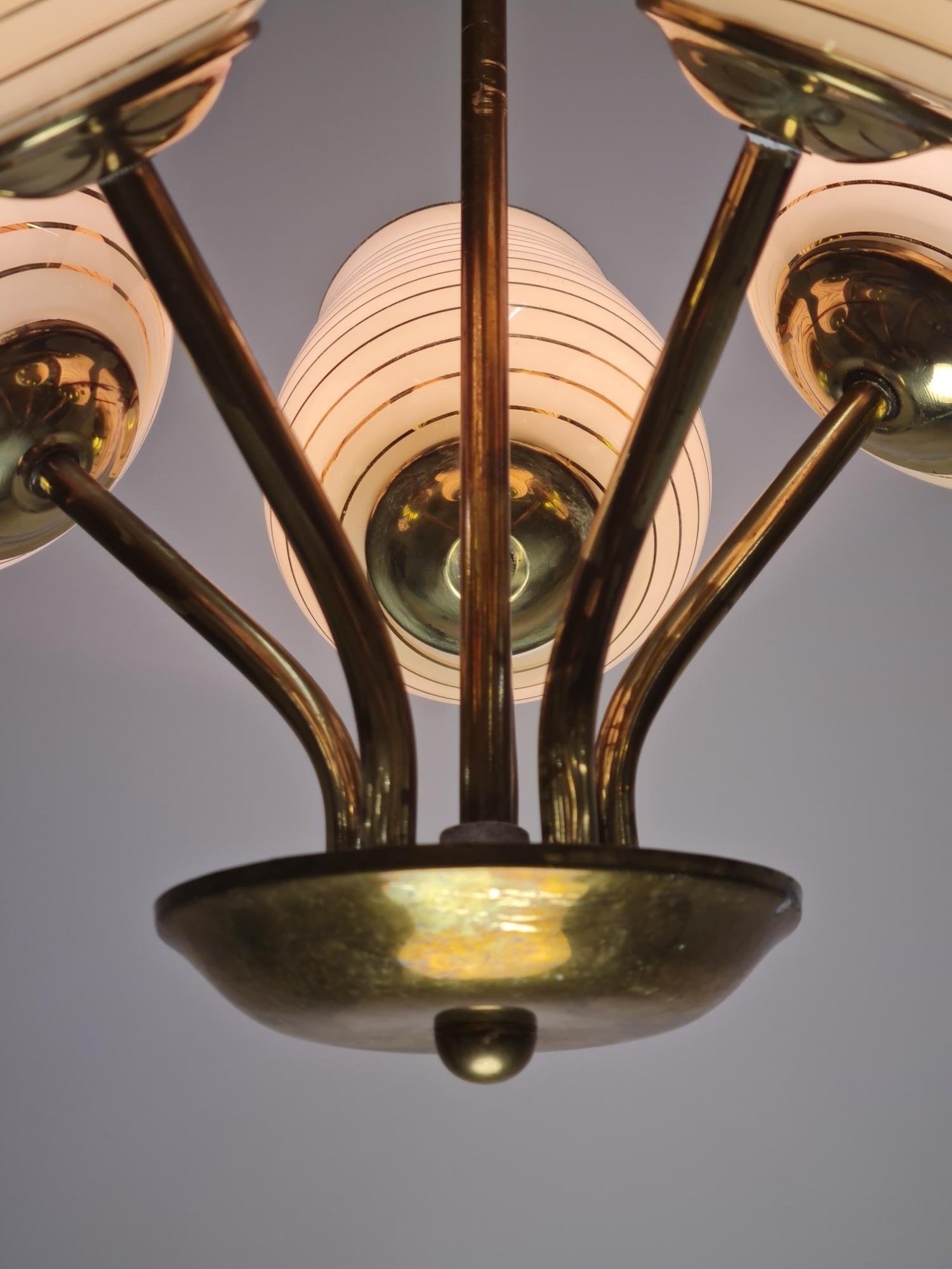 Mid-Century Modern Finnish Design Lamp in Brass and Hand Painted Glass, 1950s For Sale 1