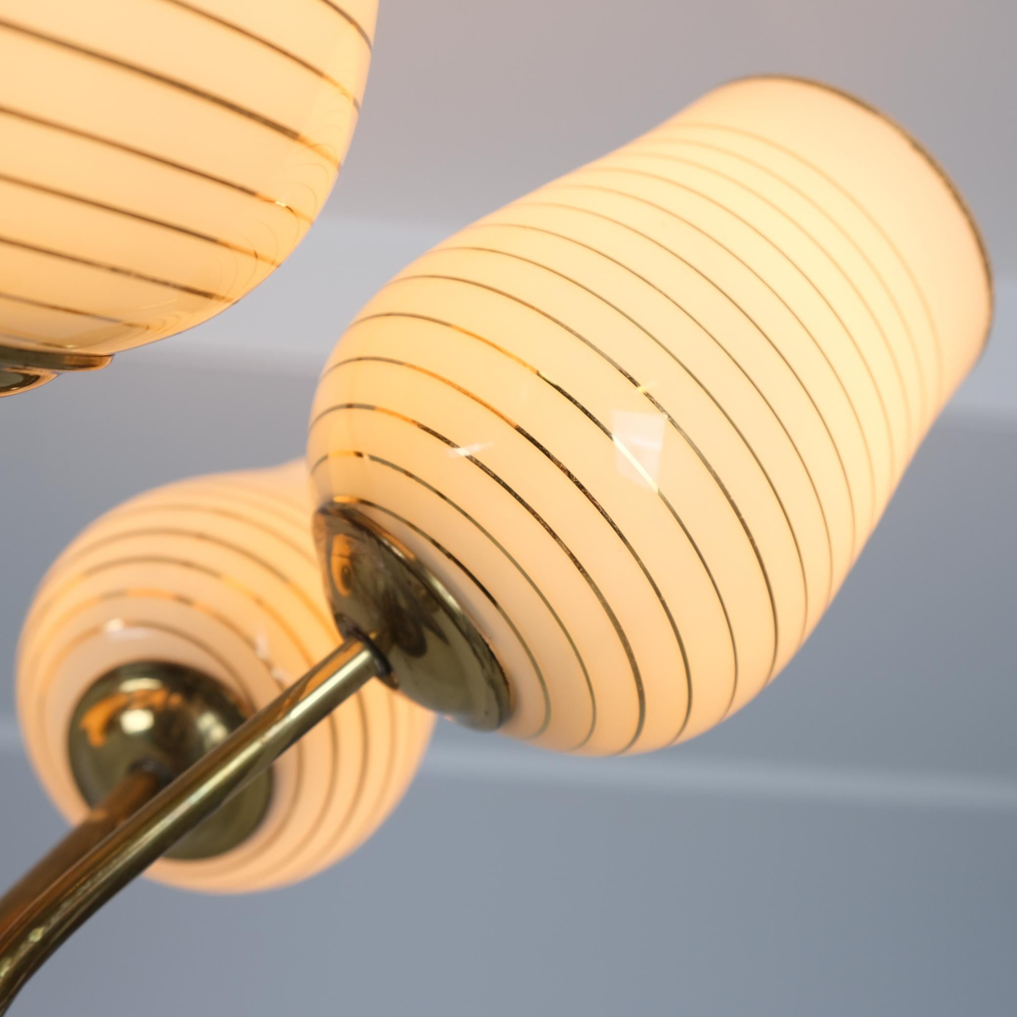 Mid-Century Modern Finnish Design Lamp in Brass and Hand Painted Glass, 1950s For Sale 1