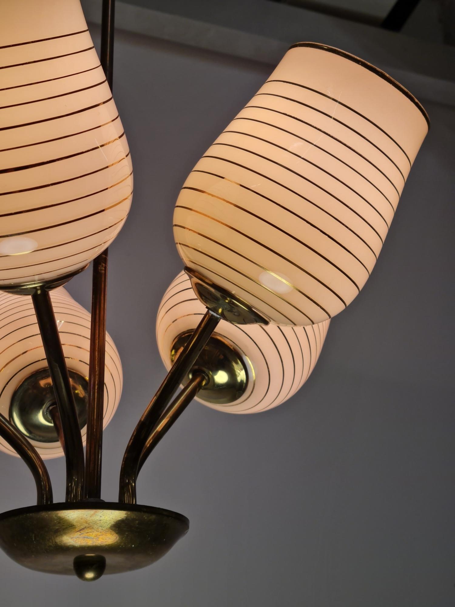 Mid-Century Modern Finnish Design Lamp in Brass and Hand Painted Glass, 1950s For Sale 2