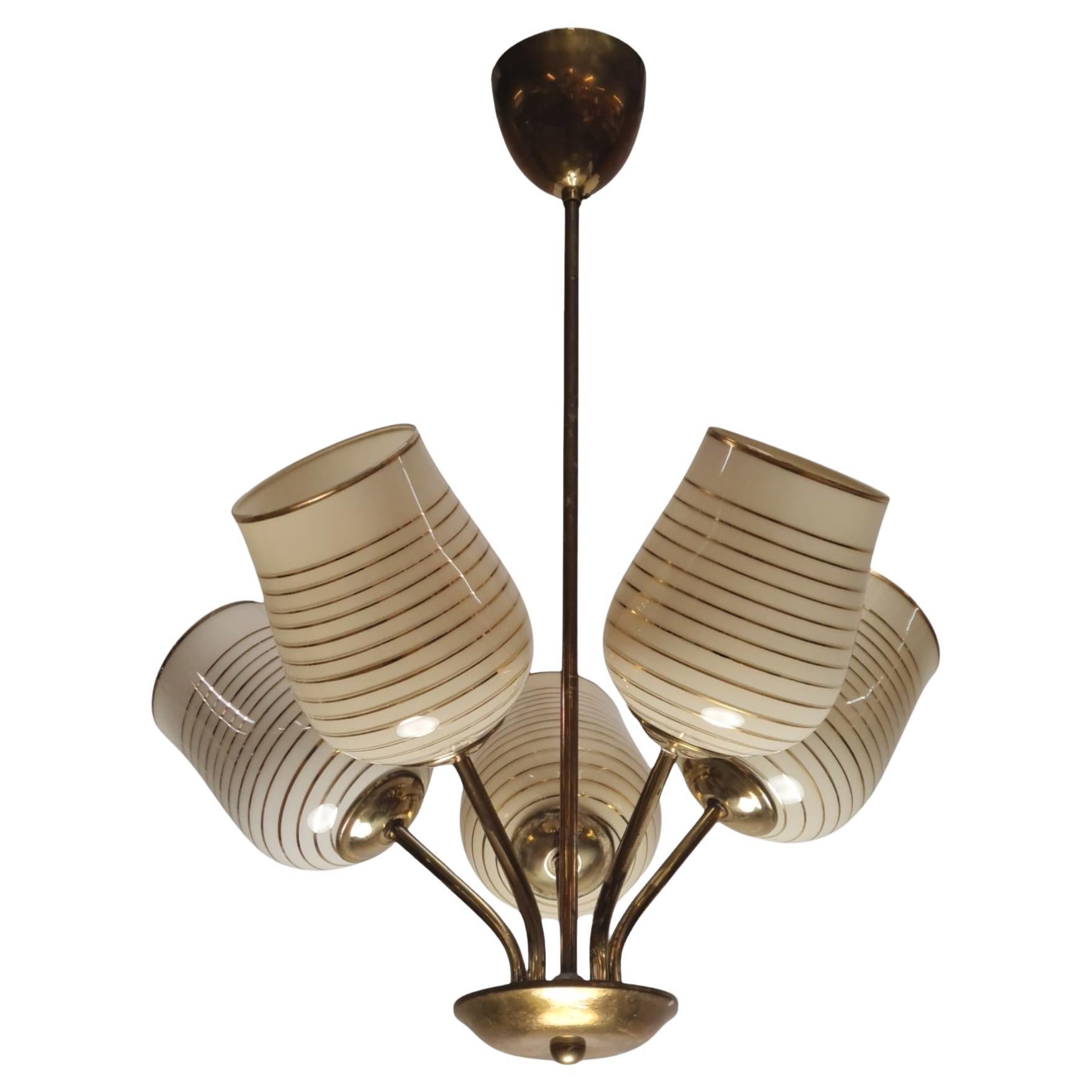 Mid-Century Modern Finnish Design Lamp in Brass and Hand Painted Glass, 1950s