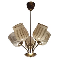 Mid-Century Modern Finnish Design Lamp in Brass and Hand Painted Glass, 1950s