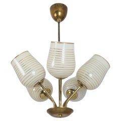 Lampada di design finlandese di metà secolo in ottone e vetro dipinto a mano, anni '50