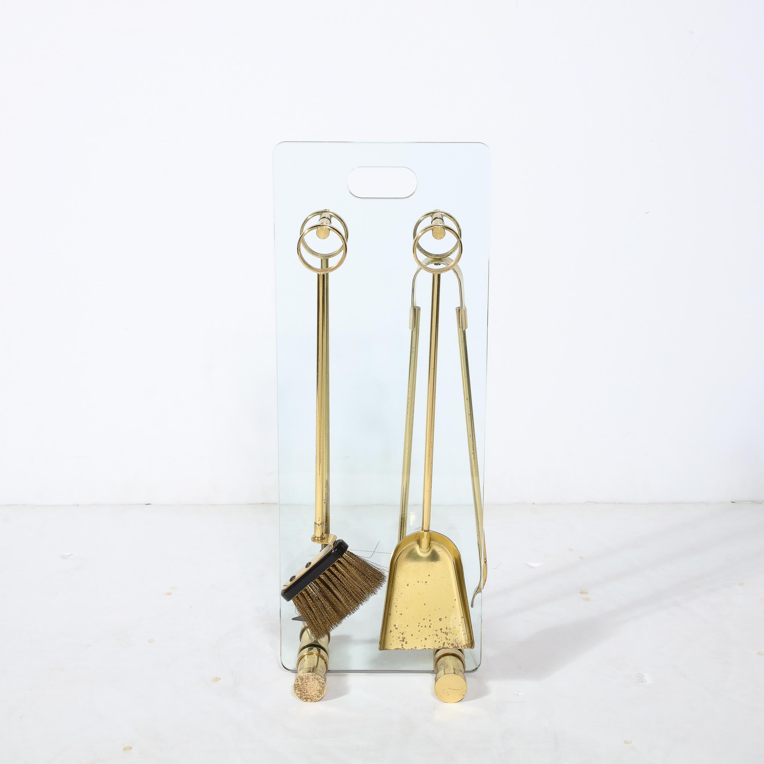 Set di utensili da fuoco moderni di metà secolo in vetro e ottone lucido con smalto nero in vendita 4