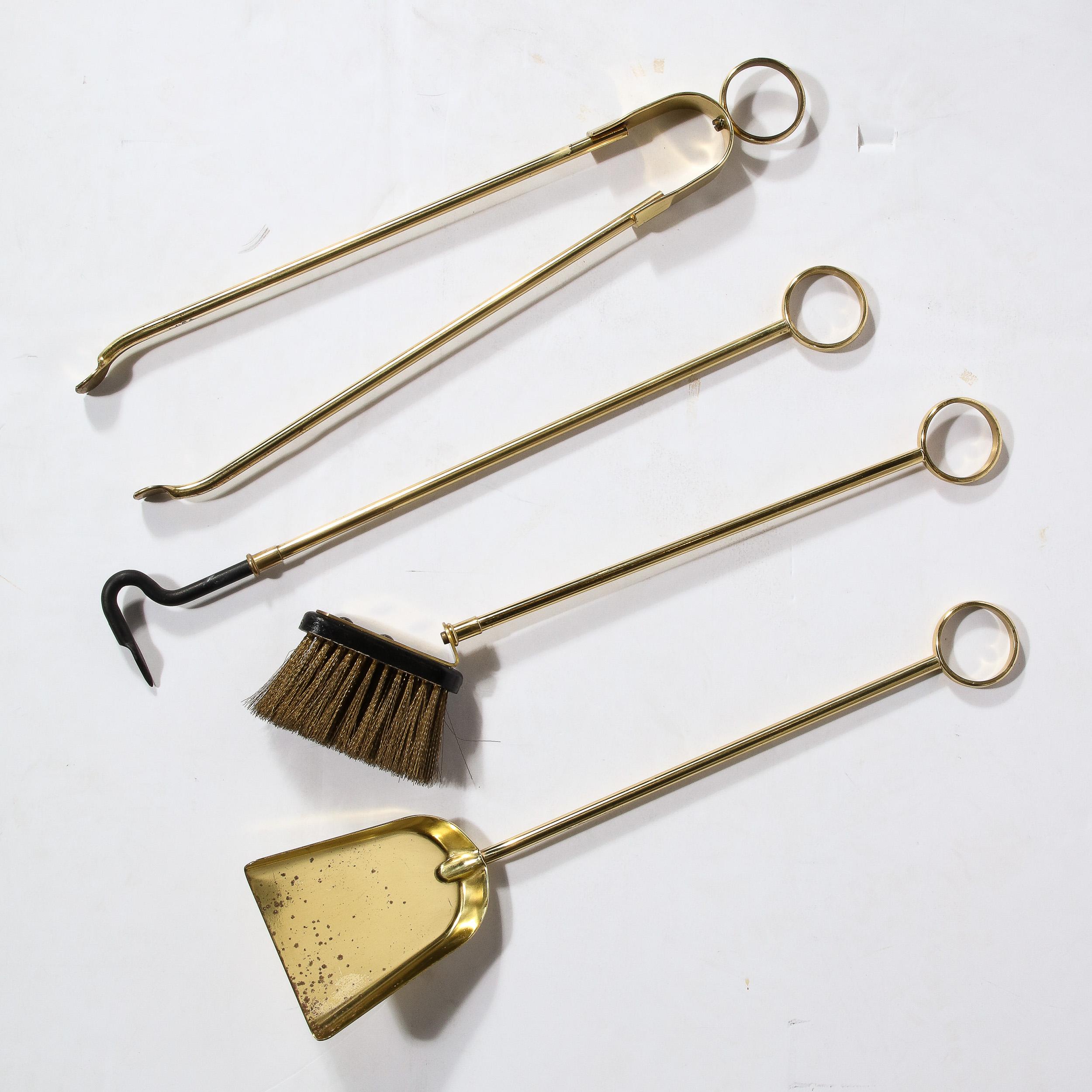 Mid-Century Modern Fire Tool Set in Glass and Polished Brass w/ Black Enamel For Sale 13