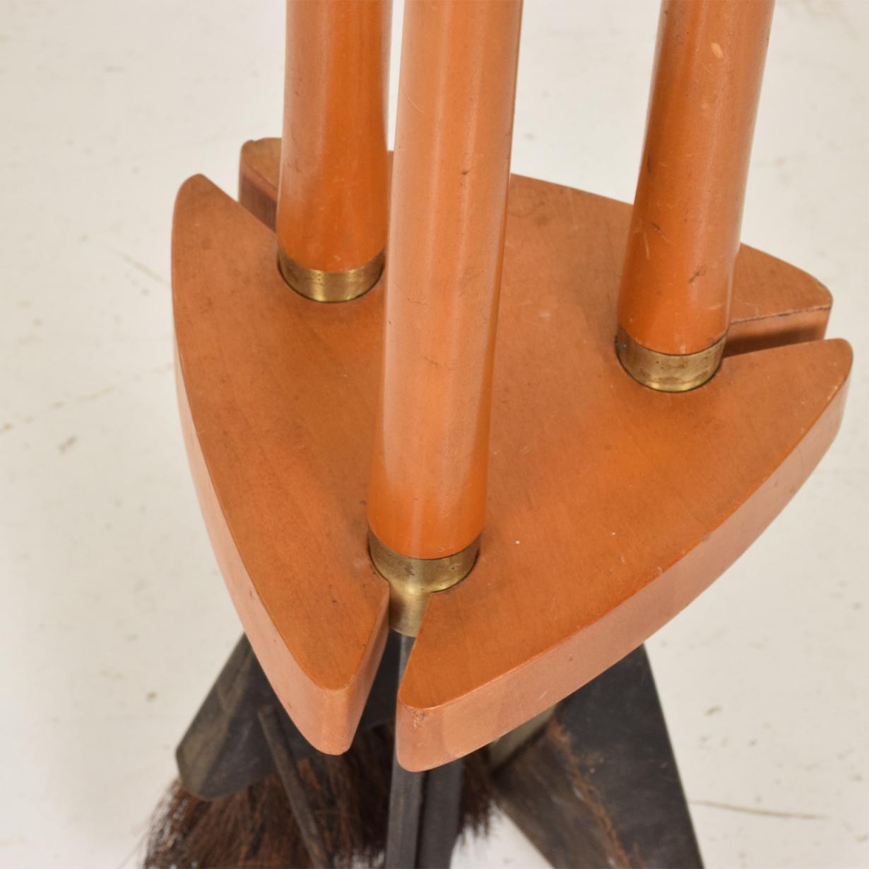 Mid-Century Modern Fire Tool Set Maple Iron after Arthur Umanoff 1