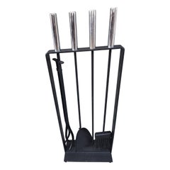 Mid-Century Modern Fireplace Tool Set Iron with Chrome
