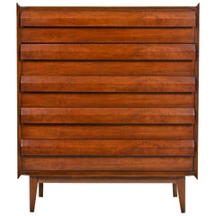 Mid-Century Modern "First Edition" Walnut Highboy Dresser by Lane, circa 1960s