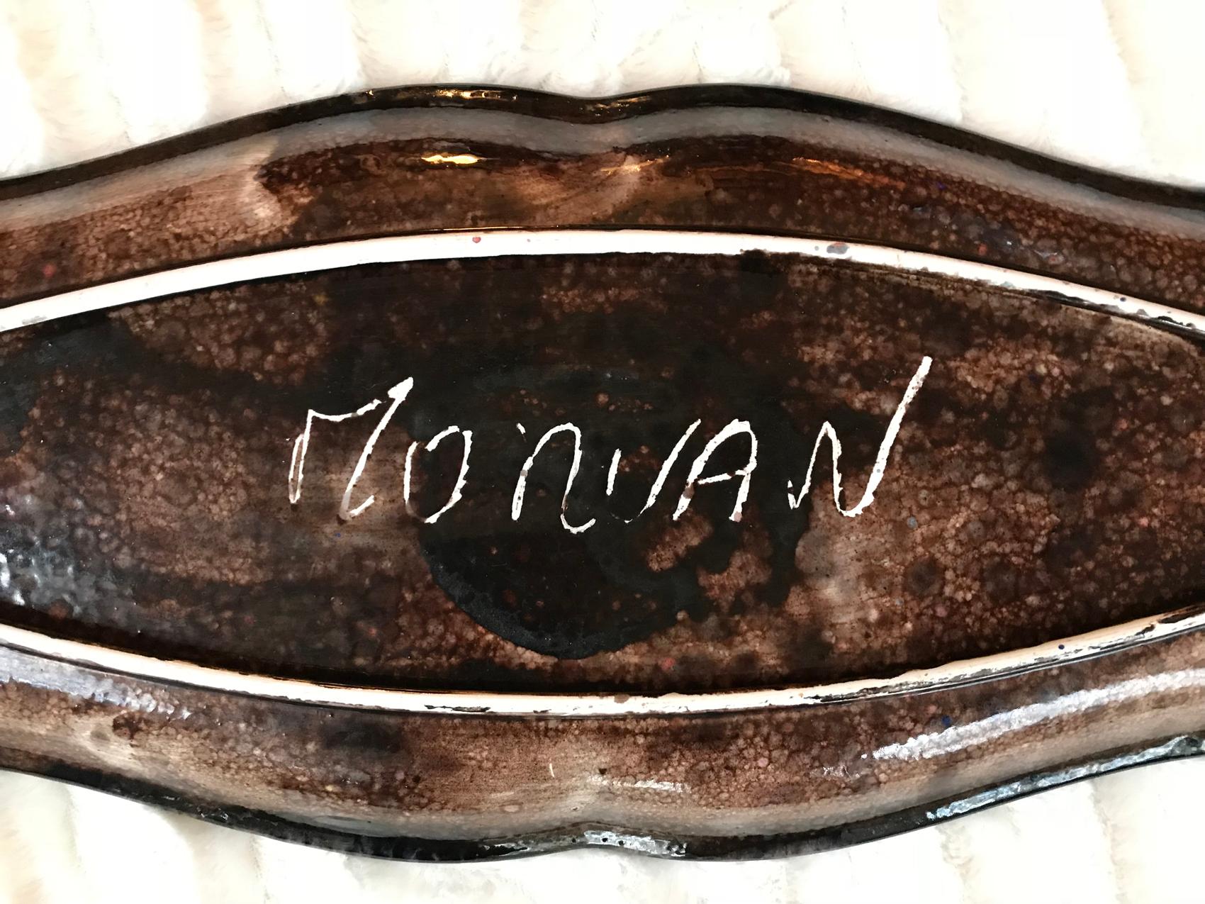 Ceramic Mid-Century Modern Fish Serving Plate by Vallauris Signed Morvan, France, 1950s For Sale