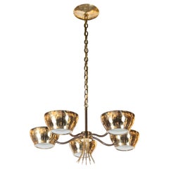 Mid-Century Modern Five-Arm Perforated Brass Chandelier by Lightolier