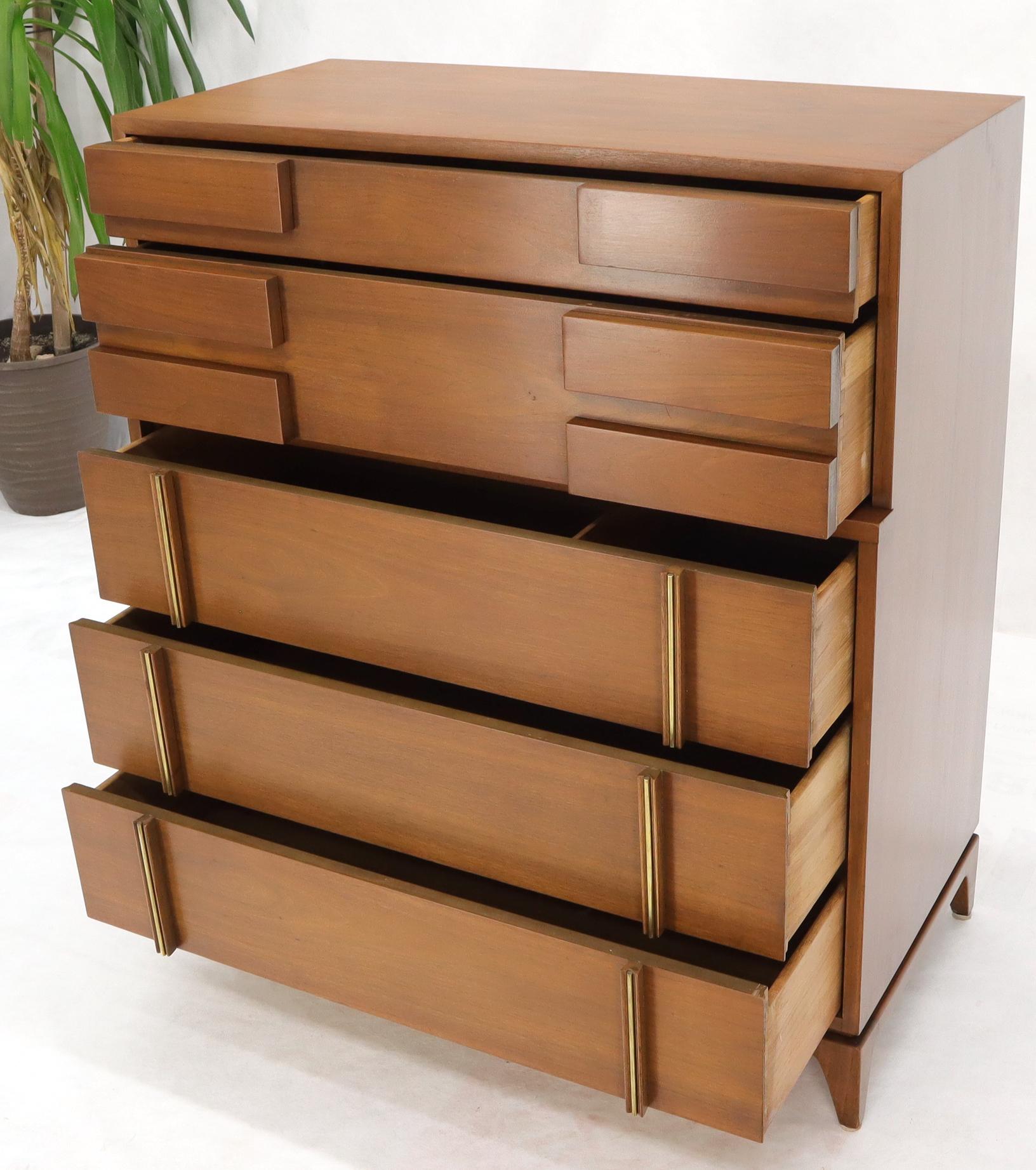 Mid-Century Modern Five Drawers High Chest Dresser with Brass Accents For Sale 5