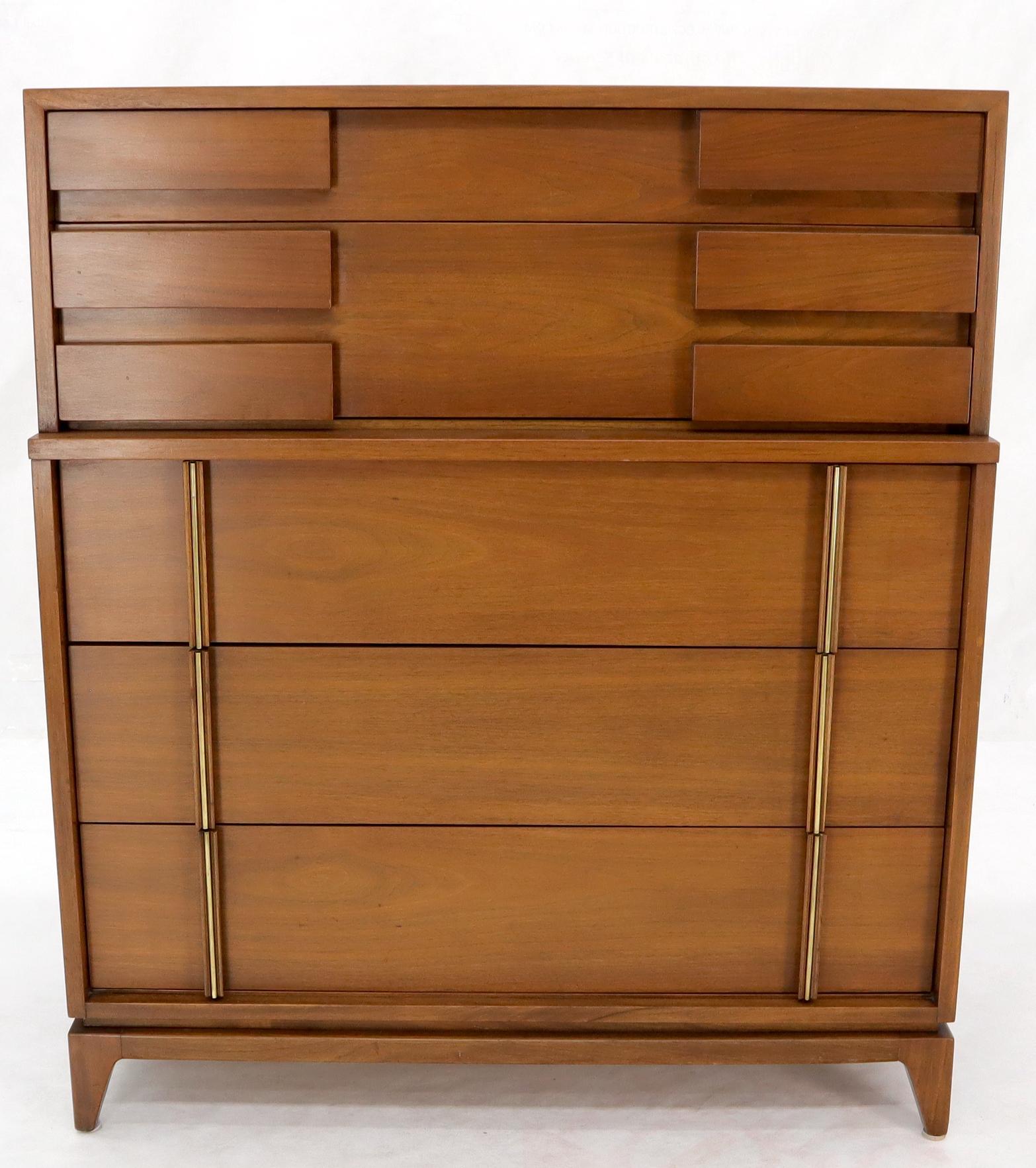 Mid-Century Modern Five Drawers High Chest Dresser with Brass Accents For Sale 9