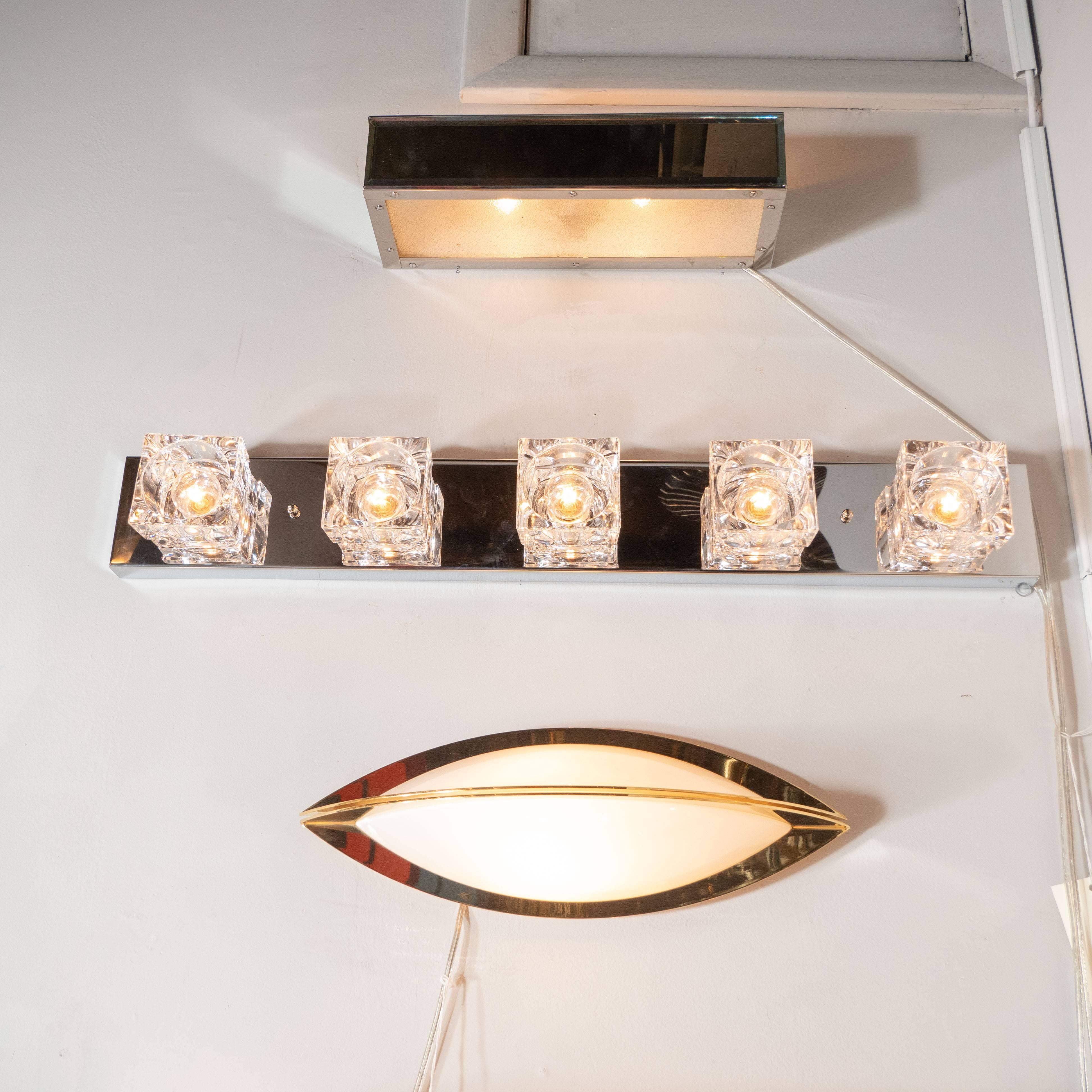 Murano Glass Mid-Century Modern Five-Light Cube Glass and Chrome Vanity Light by Sciolari