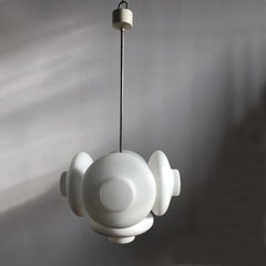 Mid-Century Modern Five Milk Glass Shade Chandelier, 1960s