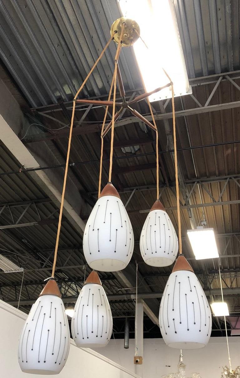 Mid-20th Century Mid-Century Modern Five-Pendant Light Fixture For Sale