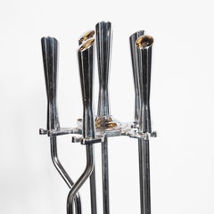Mid-Century Modern Five-Piece Chrome Fire Place Tool Set