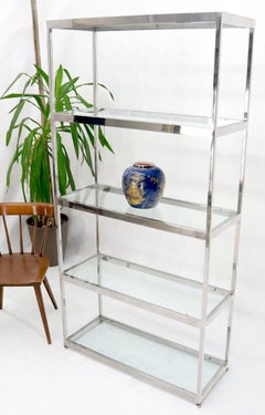 Mid-Century Modern Five Shelves Chrome and Glass Shelving Unit Étagère
