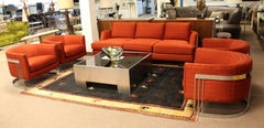 Mid-Century Modern Flair Chrome Wrapped Sofa 4 Chairs 1980s Baughman Era