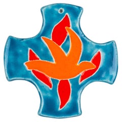 Used Mid-Century Modern Flame Motif Ceramic Cross320