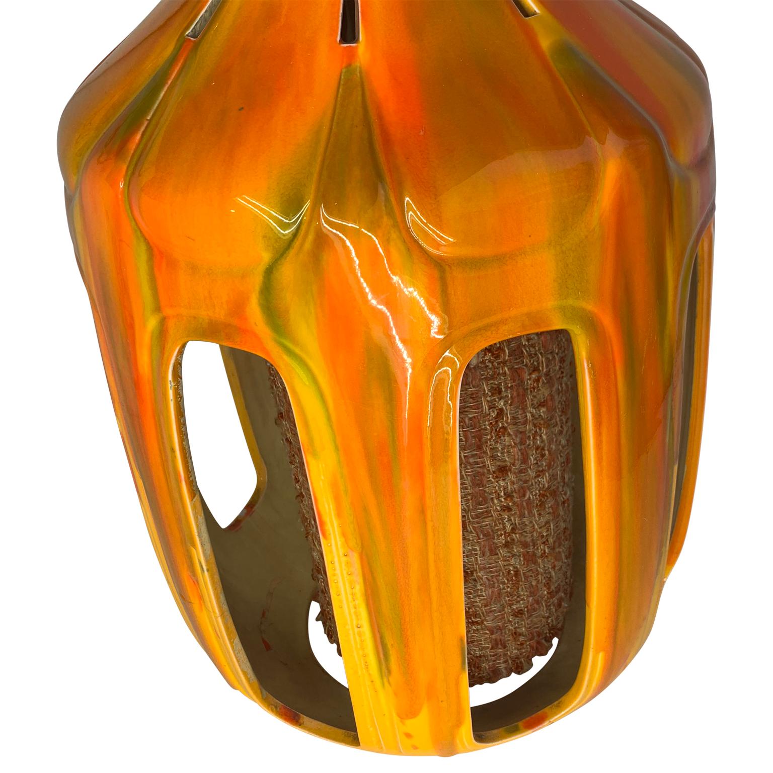 Hand-Crafted Mid-Century Modern Flaming Orange Ceramic Pendant
