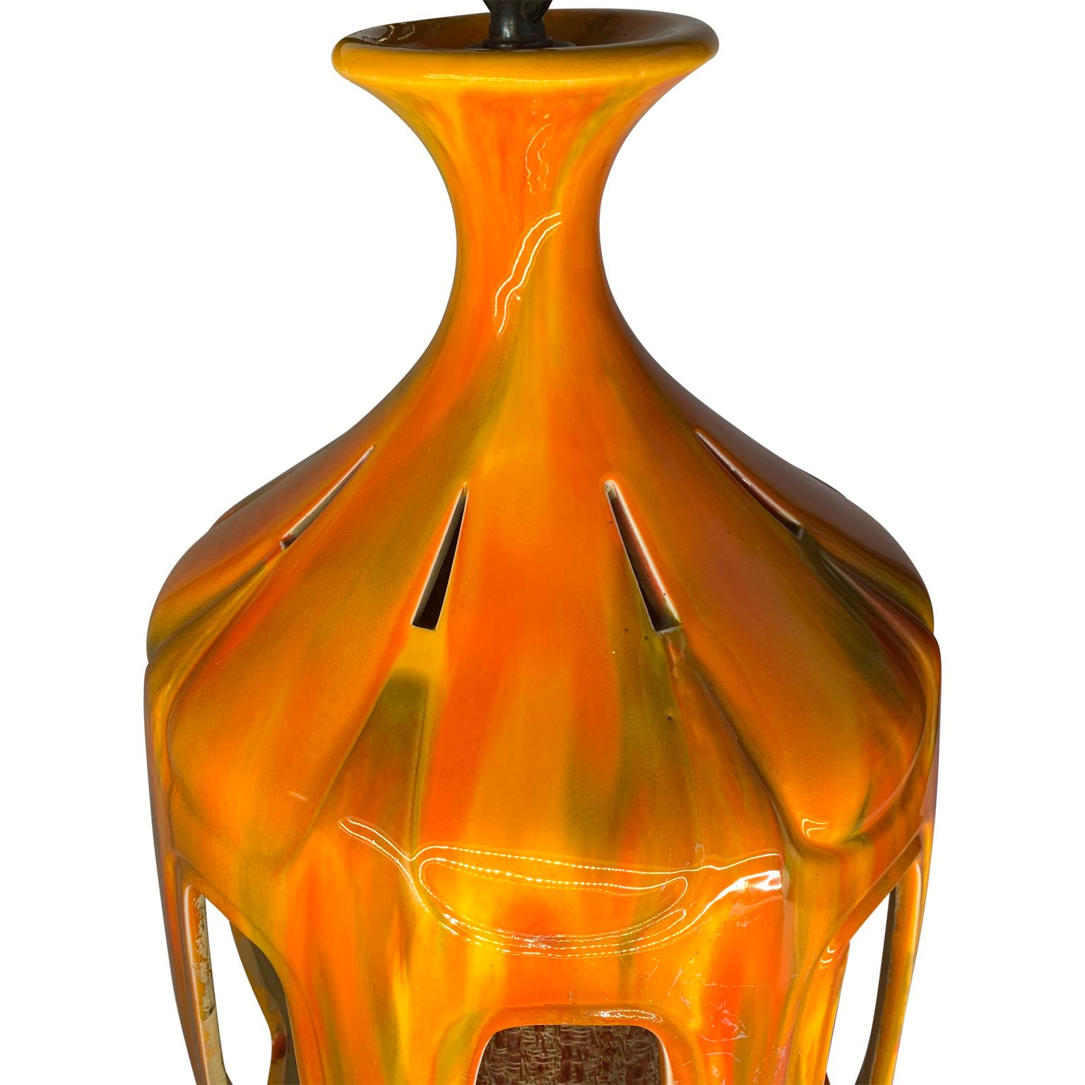 Mid-Century Modern Flaming Orange Ceramic Pendant In Good Condition In Haddonfield, NJ